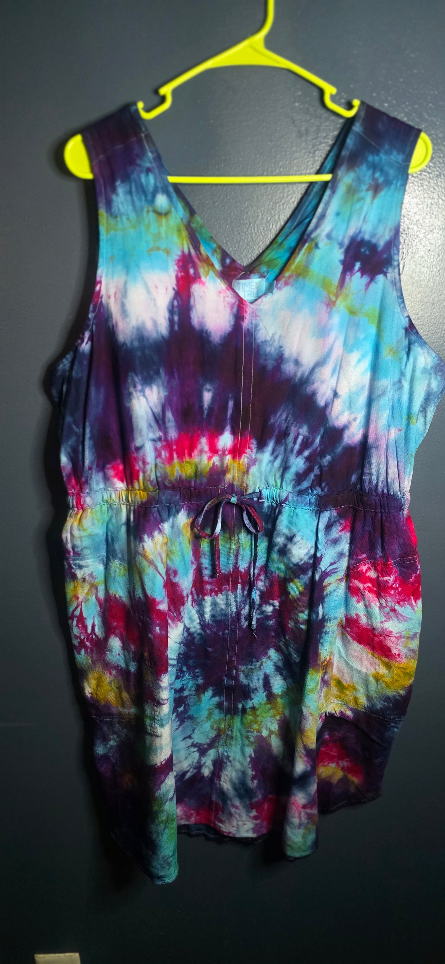 Time & Tru XXL Tie Dye Dress – Hand Dyed Ice Dye Rainbow Sleeveless Summer Dress