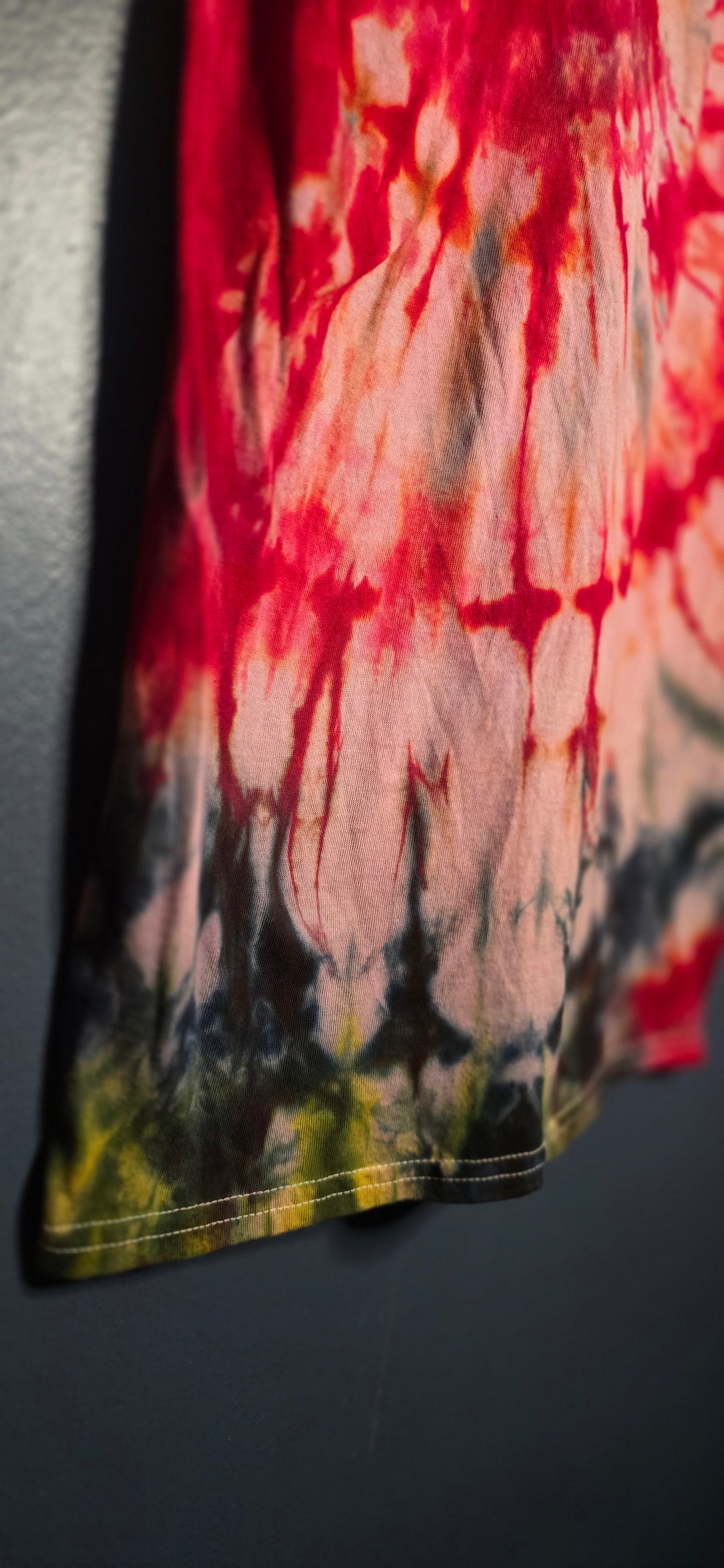 🌀 Hand-Dyed Red Black + Sand Spiral Tee (Size Small)