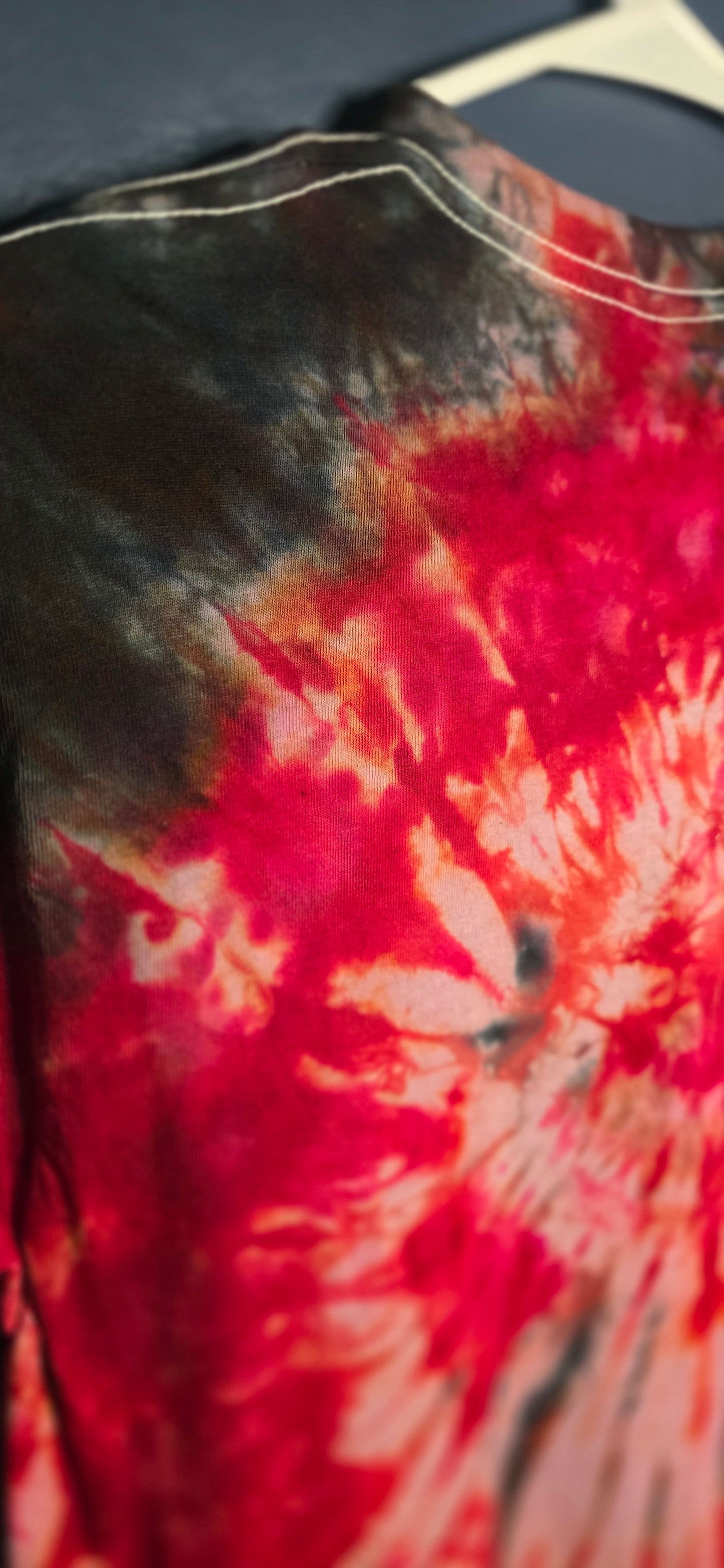 🌀 Hand-Dyed Red Black + Sand Spiral Tee (Size Small)
