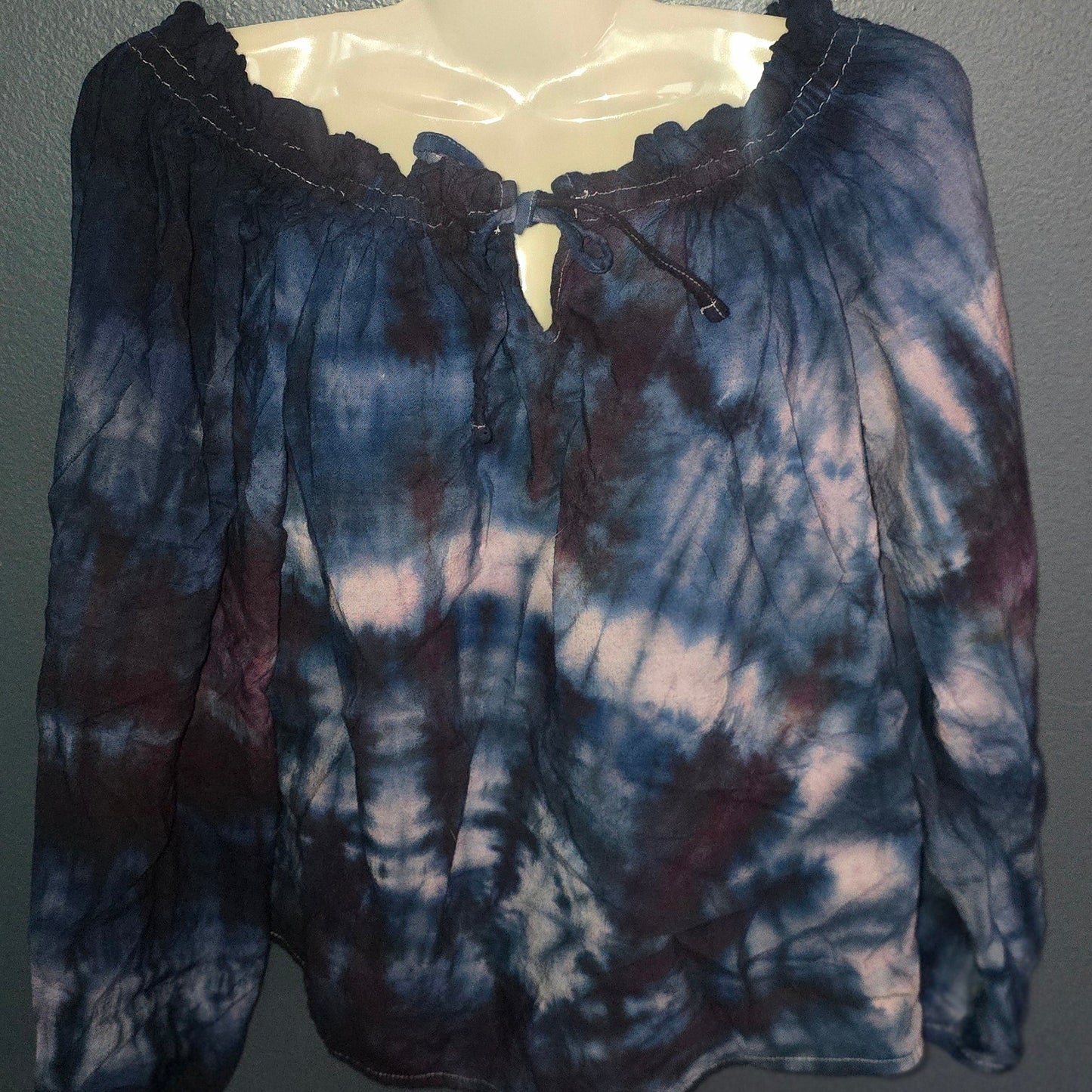 ✨ Upcycled Tie-Dye Peasant Blouse – Size Small – One-of-a-Kind