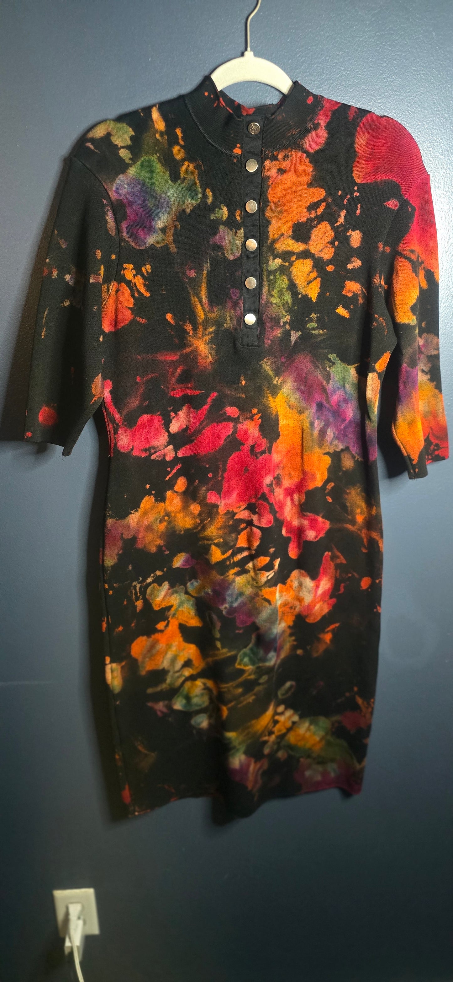 Marsté Tie Dye Henley Dress Top Black Multicolor Size 16–18 Modal Stretch XL