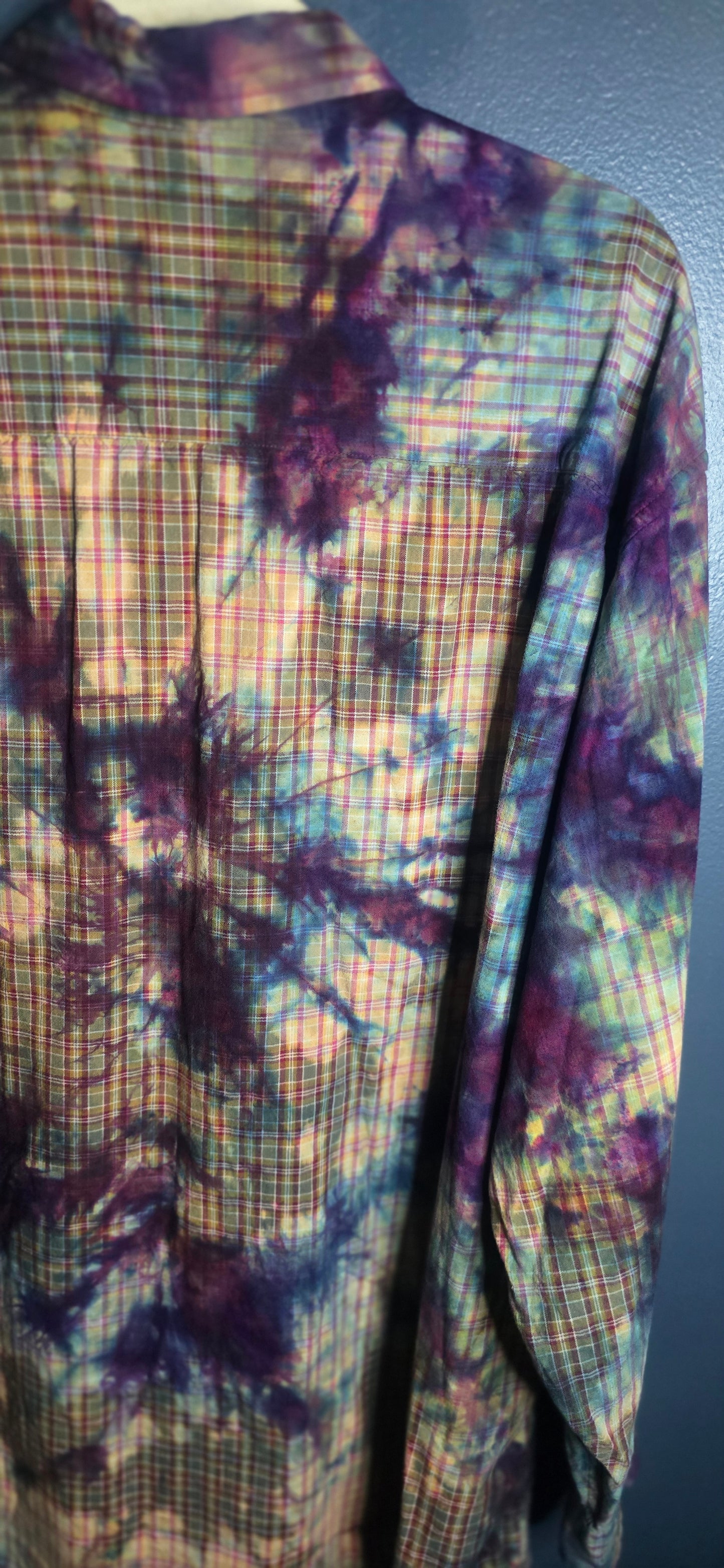 Falls Creek Button Up Shirt Tie Dye Plaid Long Sleeve Men’s XL Vintage Look