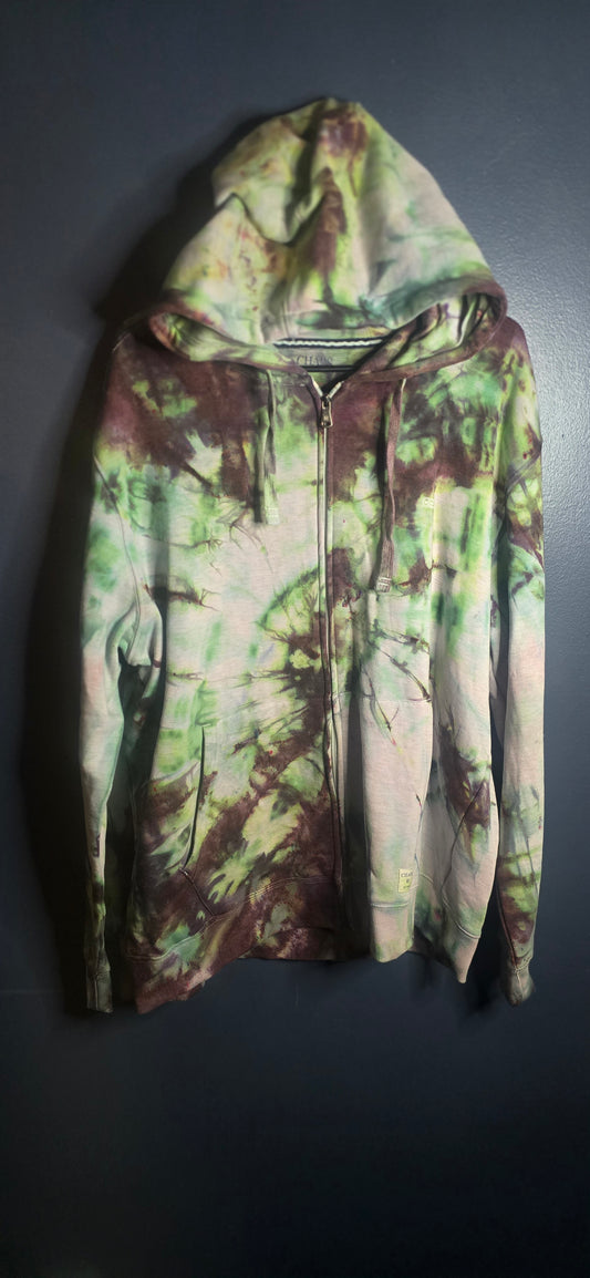 Chaps Tie Dye Zip Up Hoodie XL Green Purple Brown Everyday Fleece Jacket NEW