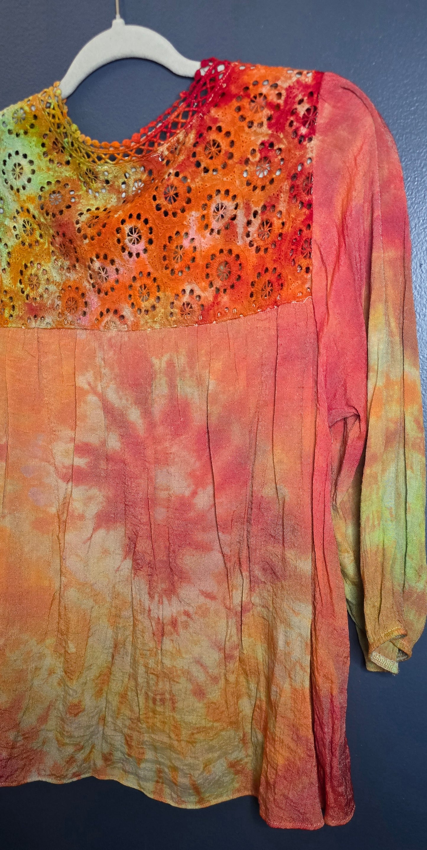 🔥 Sunburst Boho Lace Blouse – John Paul Richard Medium – $45