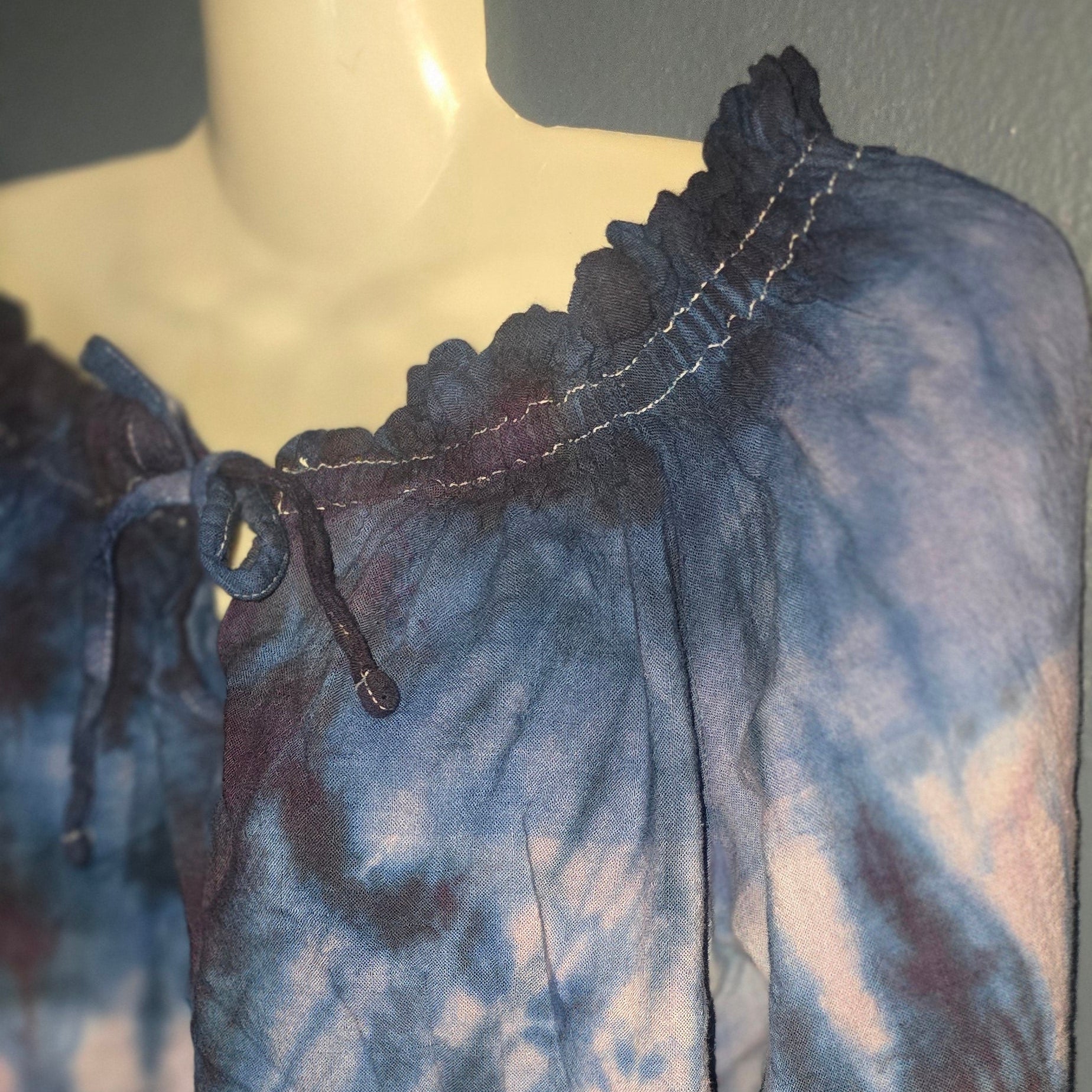 ✨ Upcycled Tie-Dye Peasant Blouse – Size Small – One-of-a-Kind