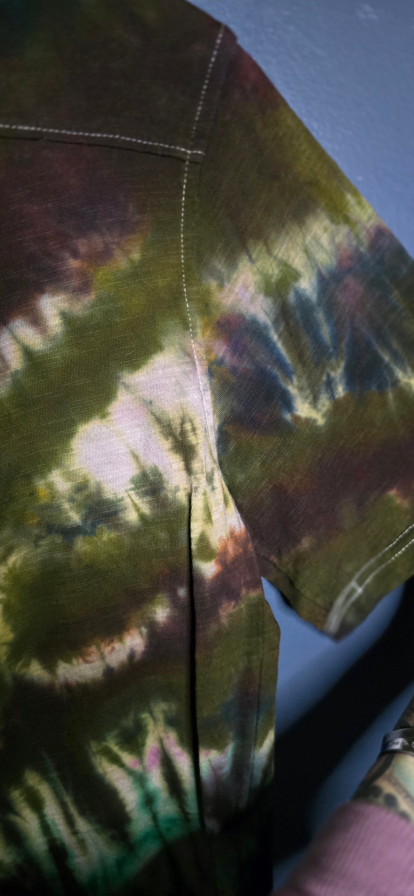 🌀 Hand-Dyed Forest Storm Button-Up (Size Small)