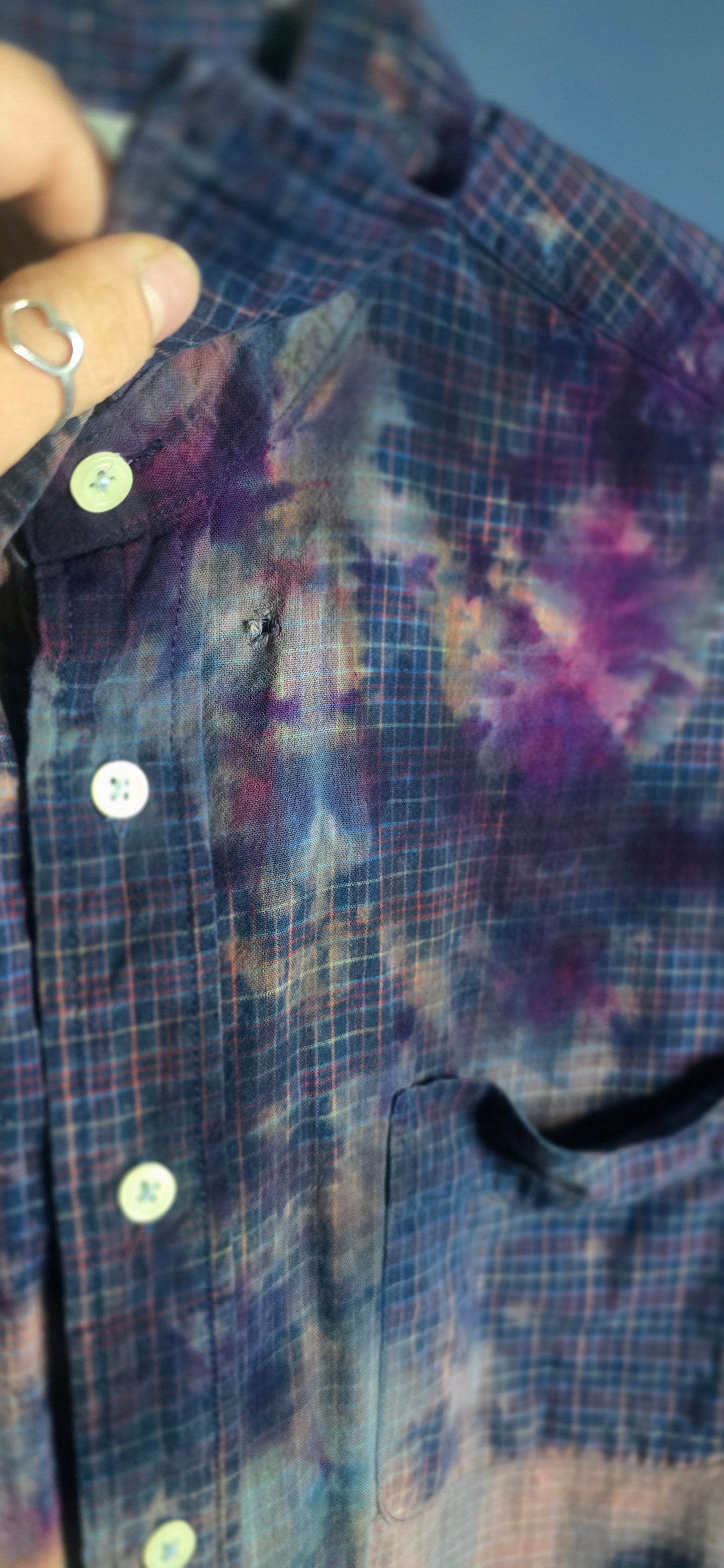 Falls Creek Button Up Shirt Tie Dye Plaid Long Sleeve Men’s XL Vintage Look