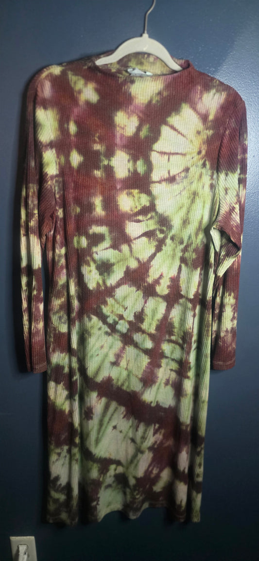Time and Tru Tie Dye Ribbed Long Sleeve Top XL 16–18 Green Purple Brown Stretch