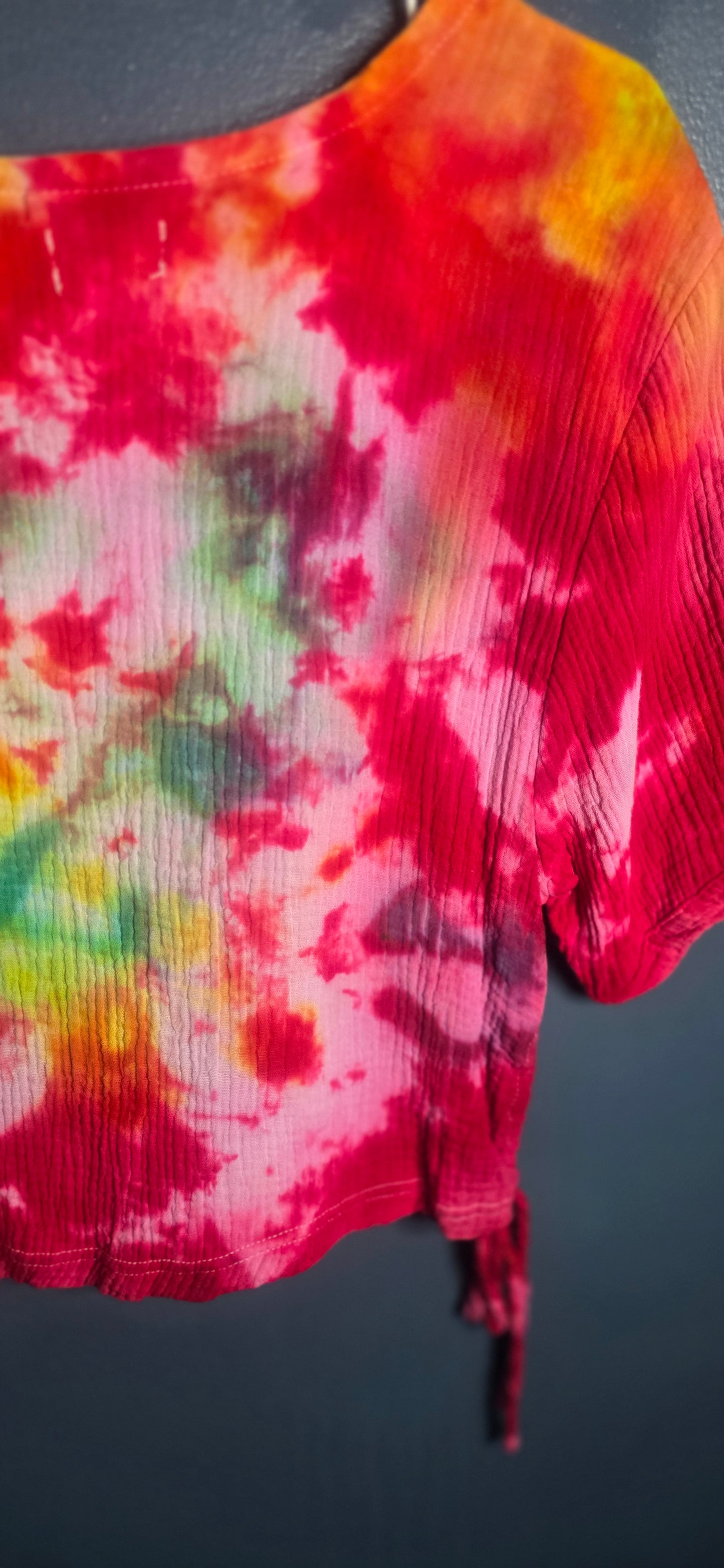 Tie Dye Ribbed Crop Top XL Women’s Short Sleeve Side Tie Multicolor