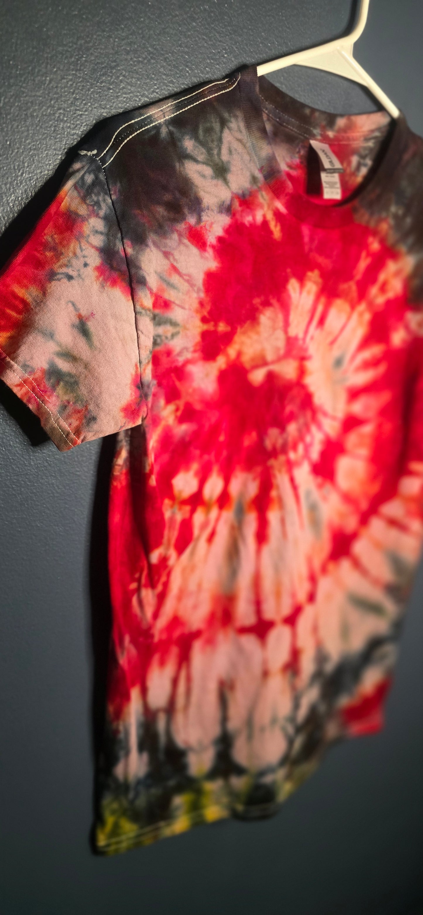 🌀 Hand-Dyed Red Black + Sand Spiral Tee (Size Small)