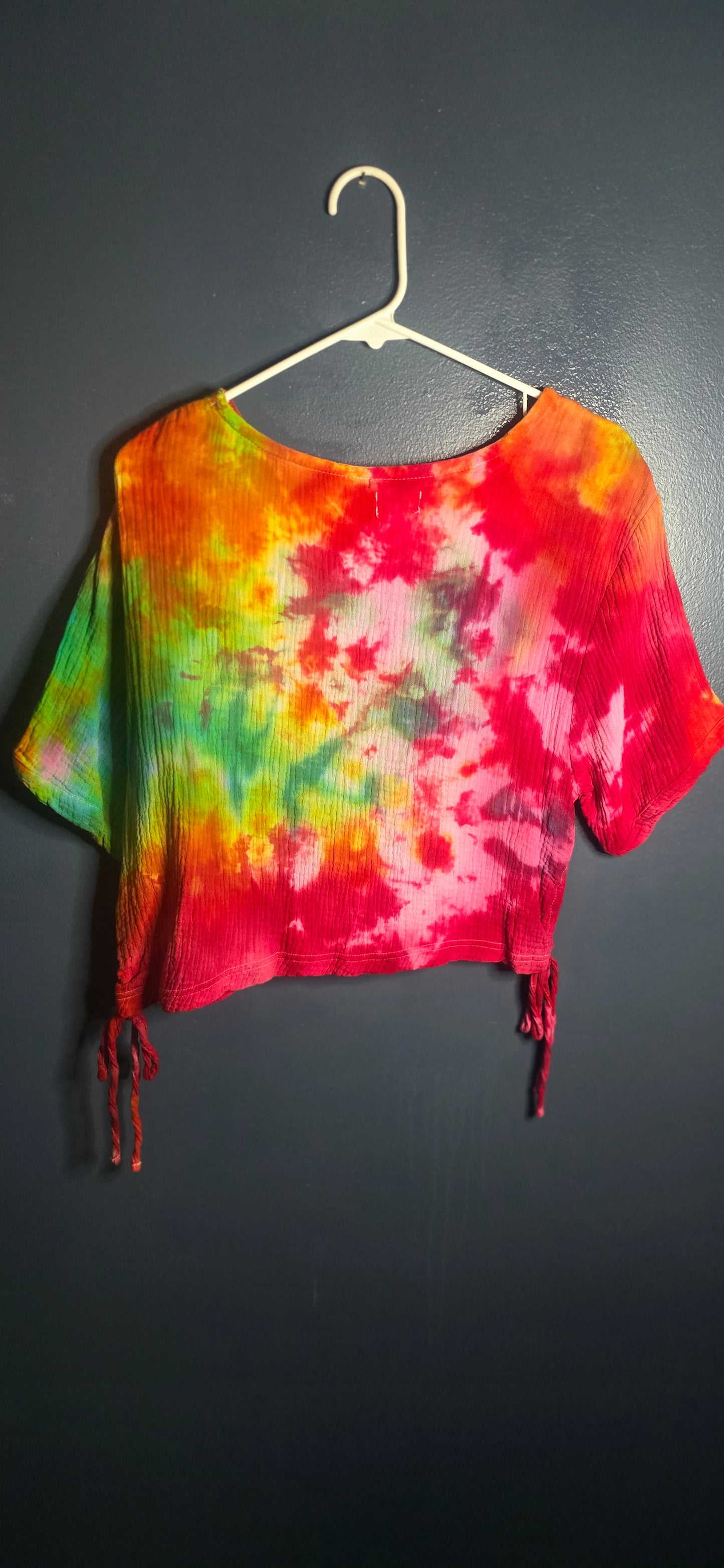 Tie Dye Ribbed Crop Top XL Women’s Short Sleeve Side Tie Multicolor