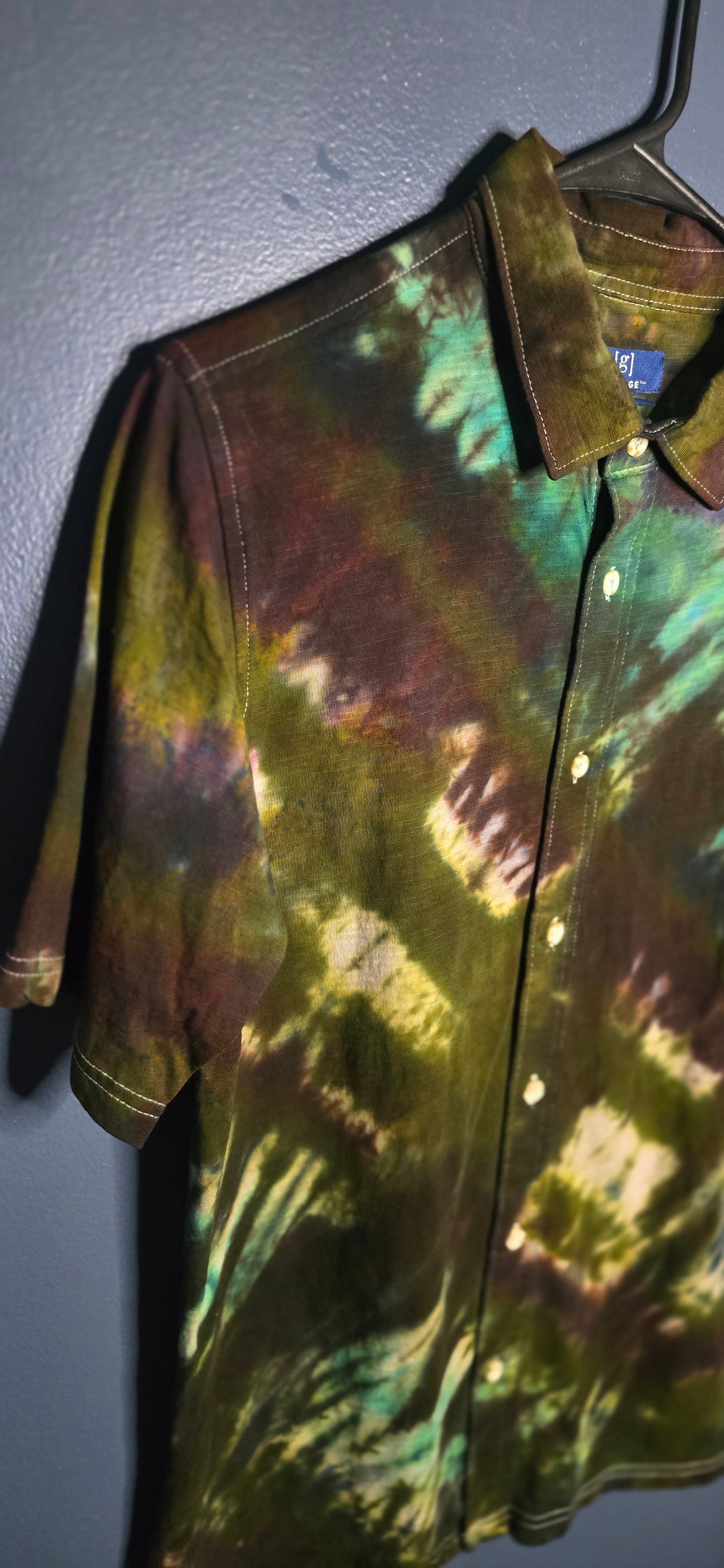 🌀 Hand-Dyed Forest Storm Button-Up (Size Small)