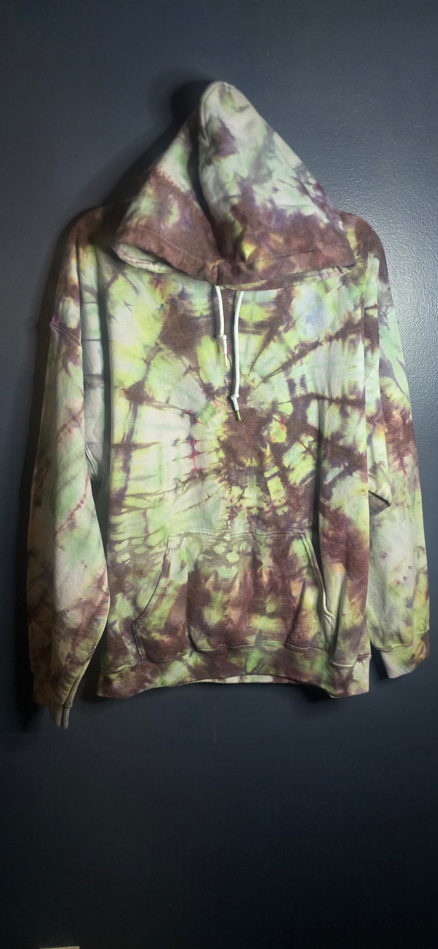 Gildan Tie Dye Pullover Hoodie XL Heavy Blend Green Purple Earth Tone Sweatshirt NEW