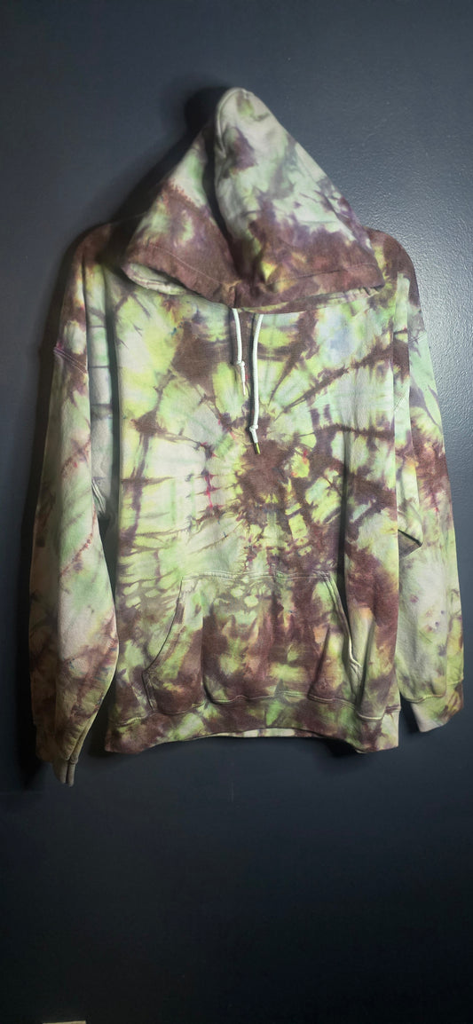 Gildan Tie Dye Pullover Hoodie XL Heavy Blend Green Purple Earth Tone Sweatshirt NEW