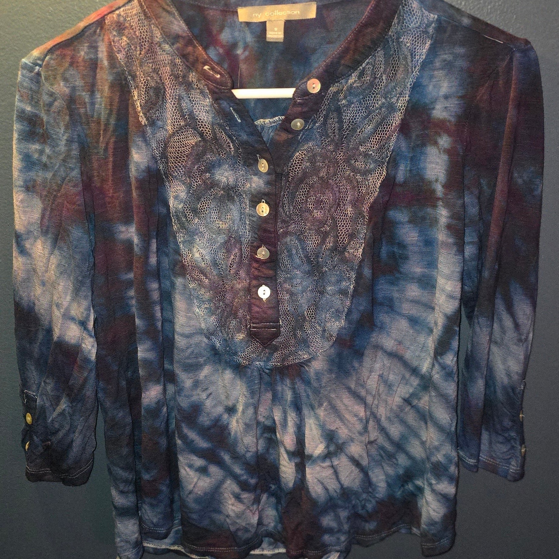 Upcycled - NY Collection Lace-Front Tie-Dye Blouse – Size Small
