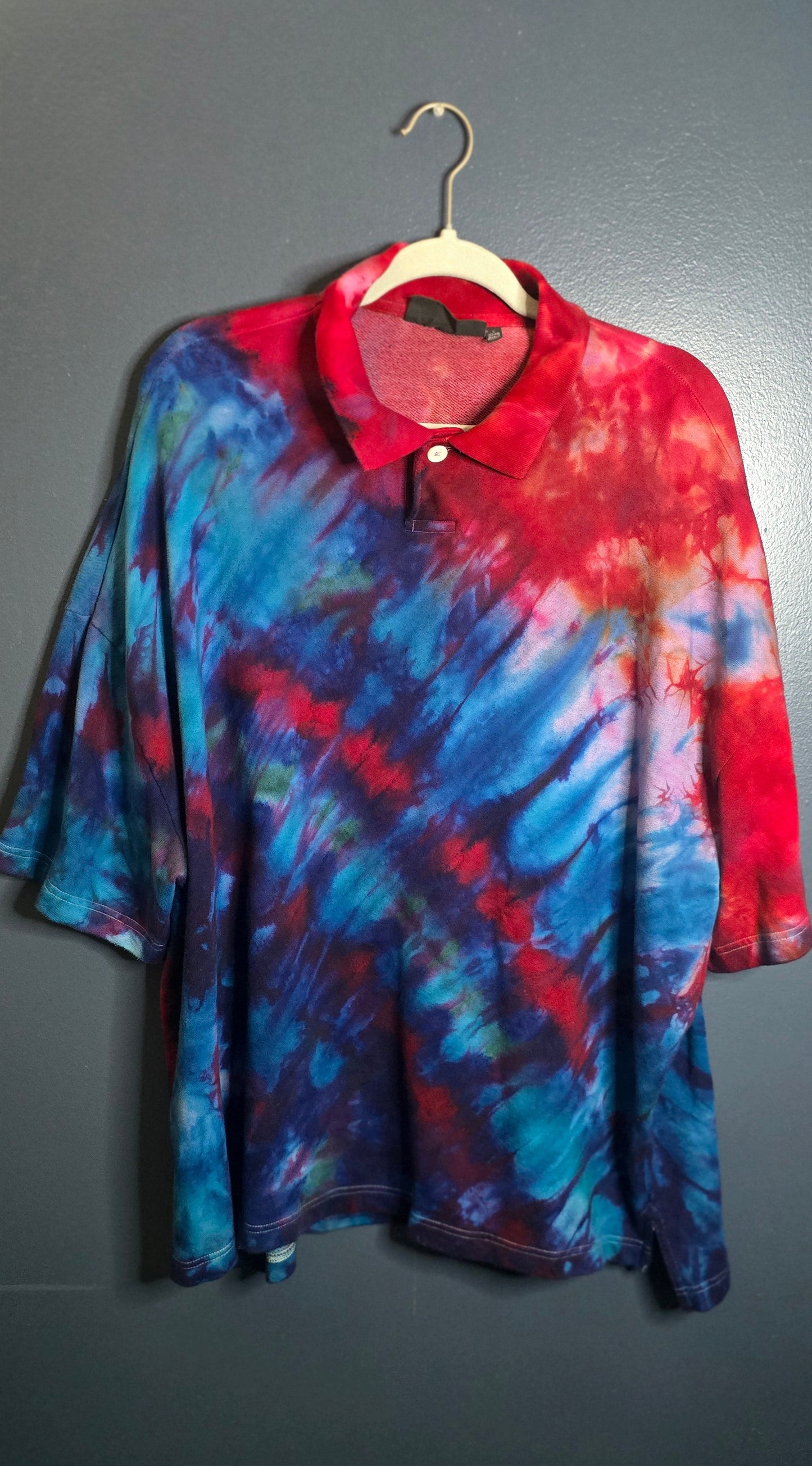 🌈 Upcycled Tie-Dye Oversized Polo – Size Large