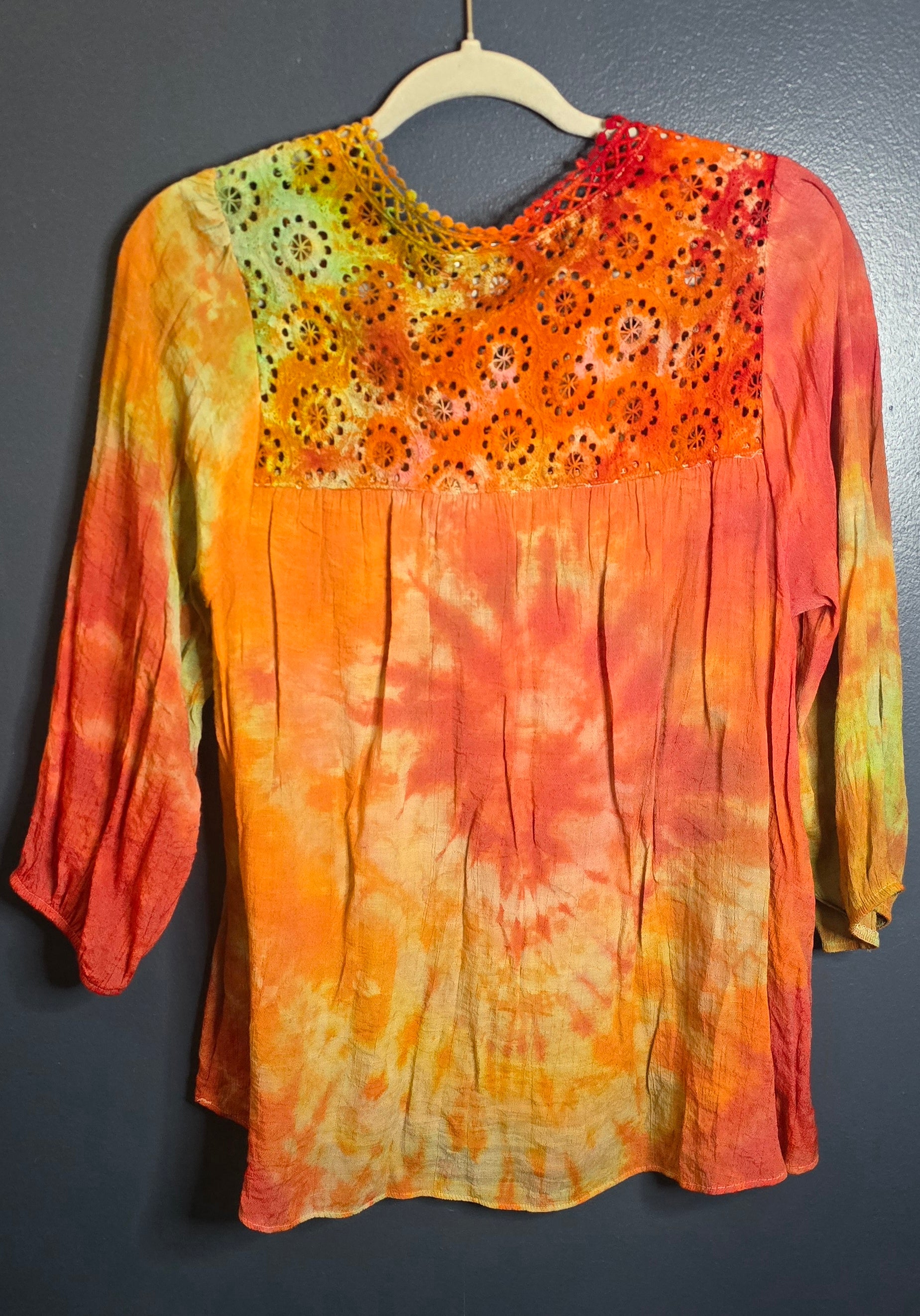 🔥 Sunburst Boho Lace Blouse – John Paul Richard Medium – $45