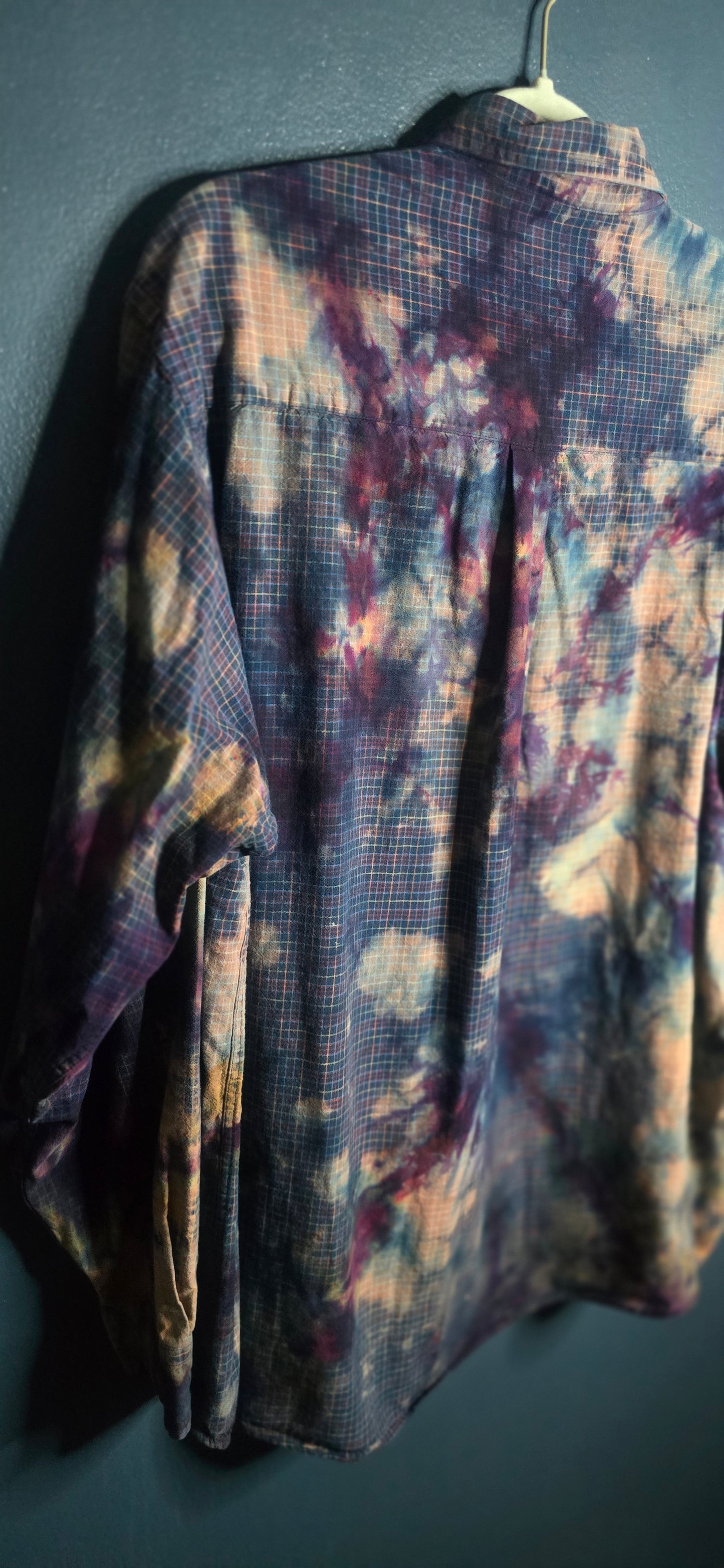 Falls Creek Button Up Shirt Tie Dye Plaid Long Sleeve Men’s XL Vintage Look