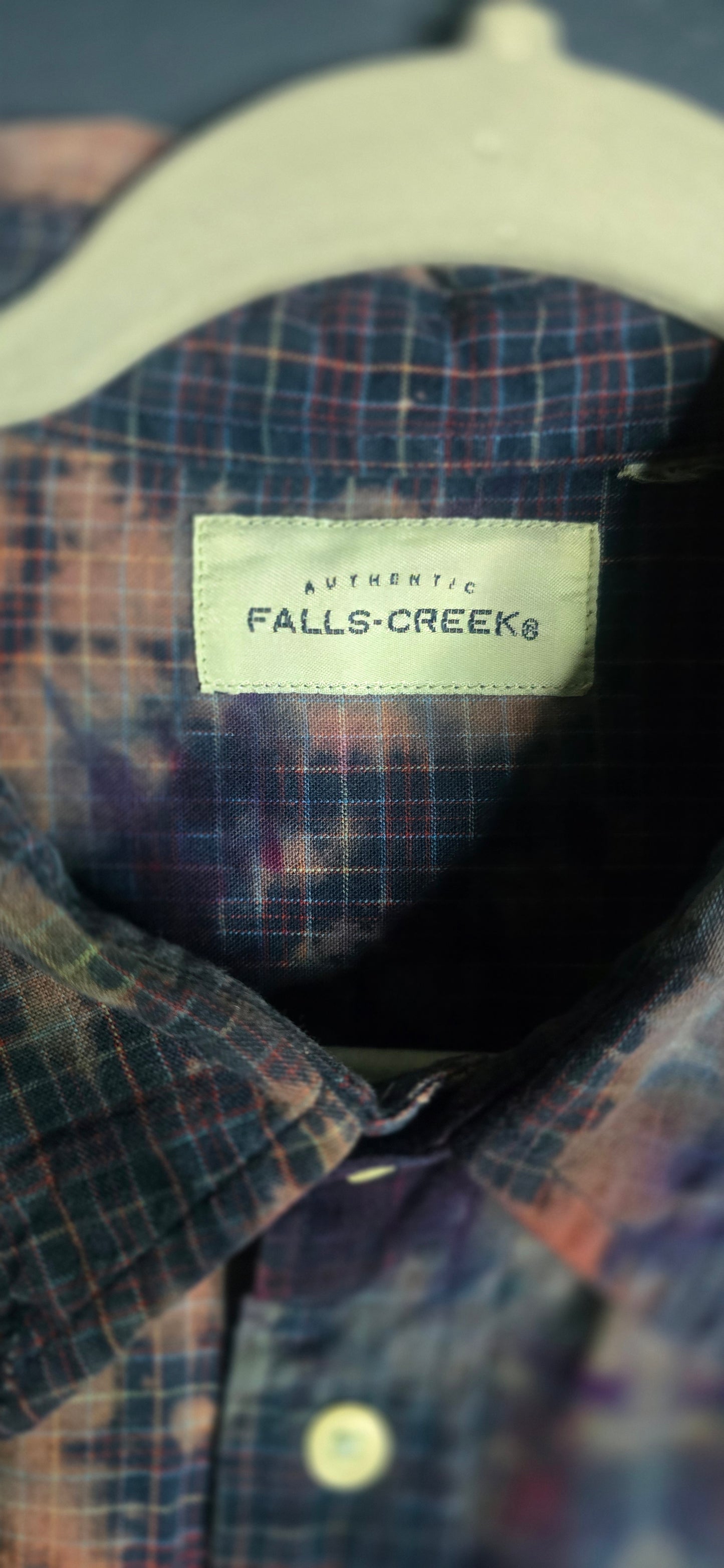 Falls Creek Button Up Shirt Tie Dye Plaid Long Sleeve Men’s XL Vintage Look