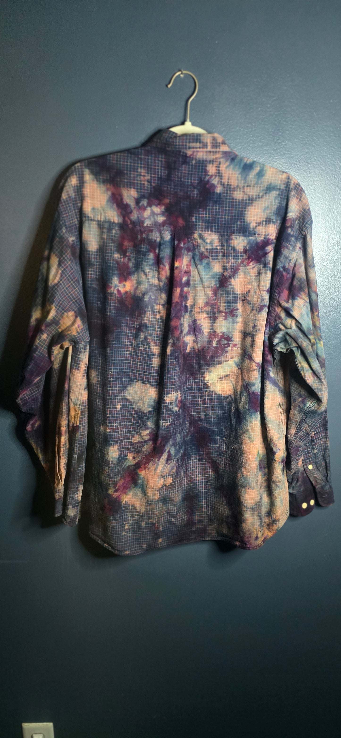Falls Creek Button Up Shirt Tie Dye Plaid Long Sleeve Men’s XL Vintage Look