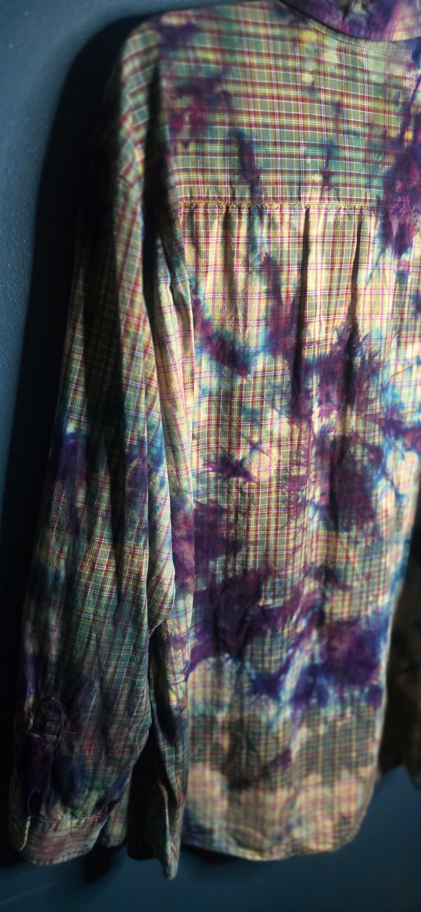 Falls Creek Button Up Shirt Tie Dye Plaid Long Sleeve Men’s XL Vintage Look