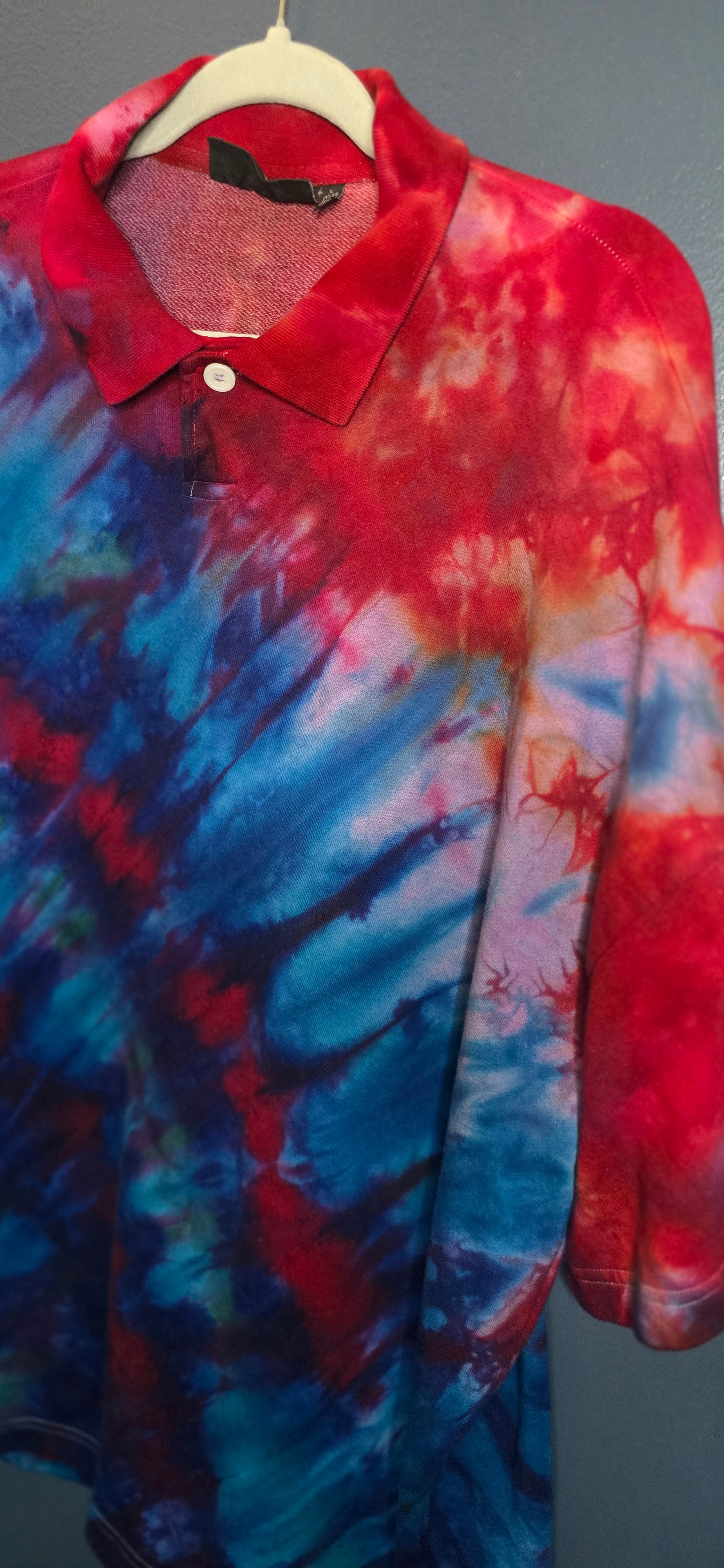 🌈 Upcycled Tie-Dye Oversized Polo – Size Large