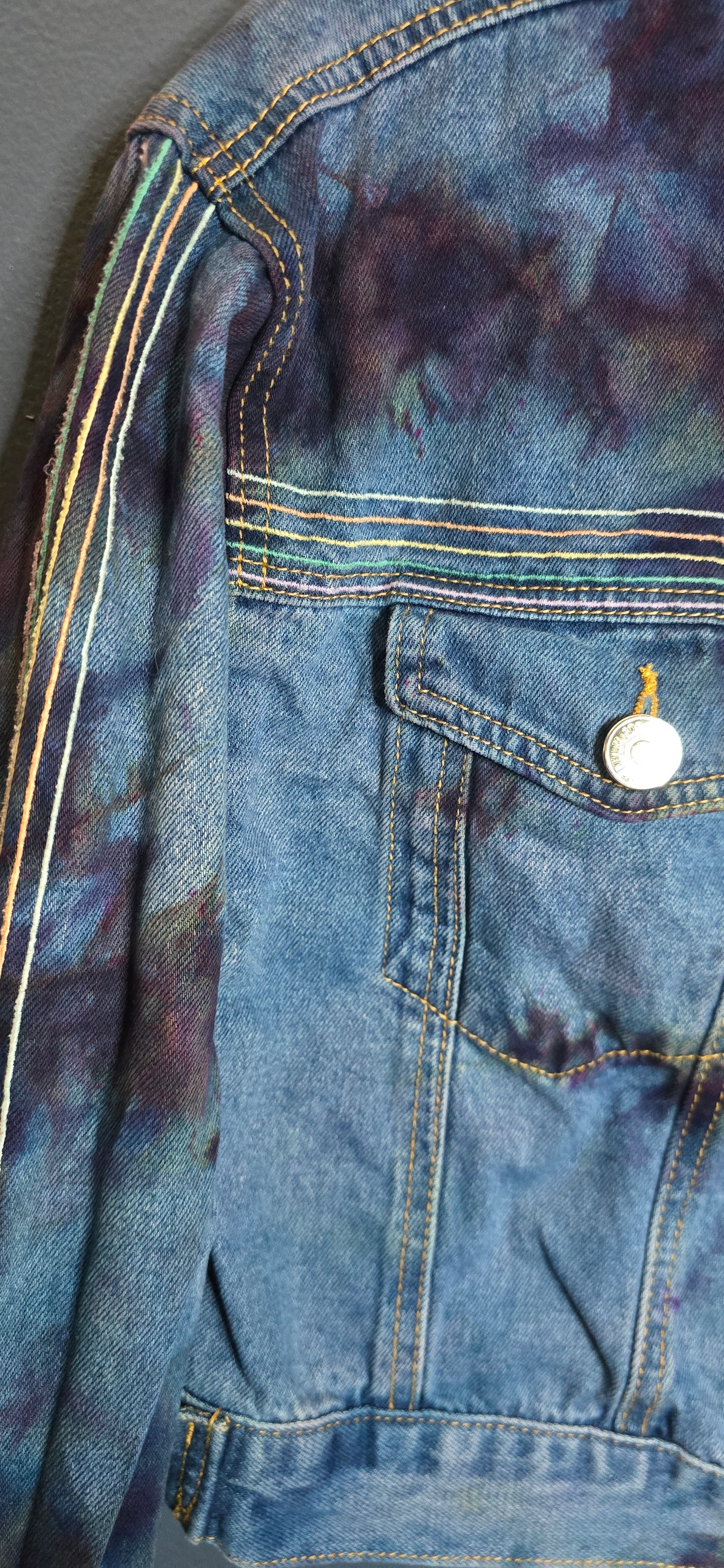 🌈 Upcycled Tie-Dye Cropped Denim Jacket – Size Small