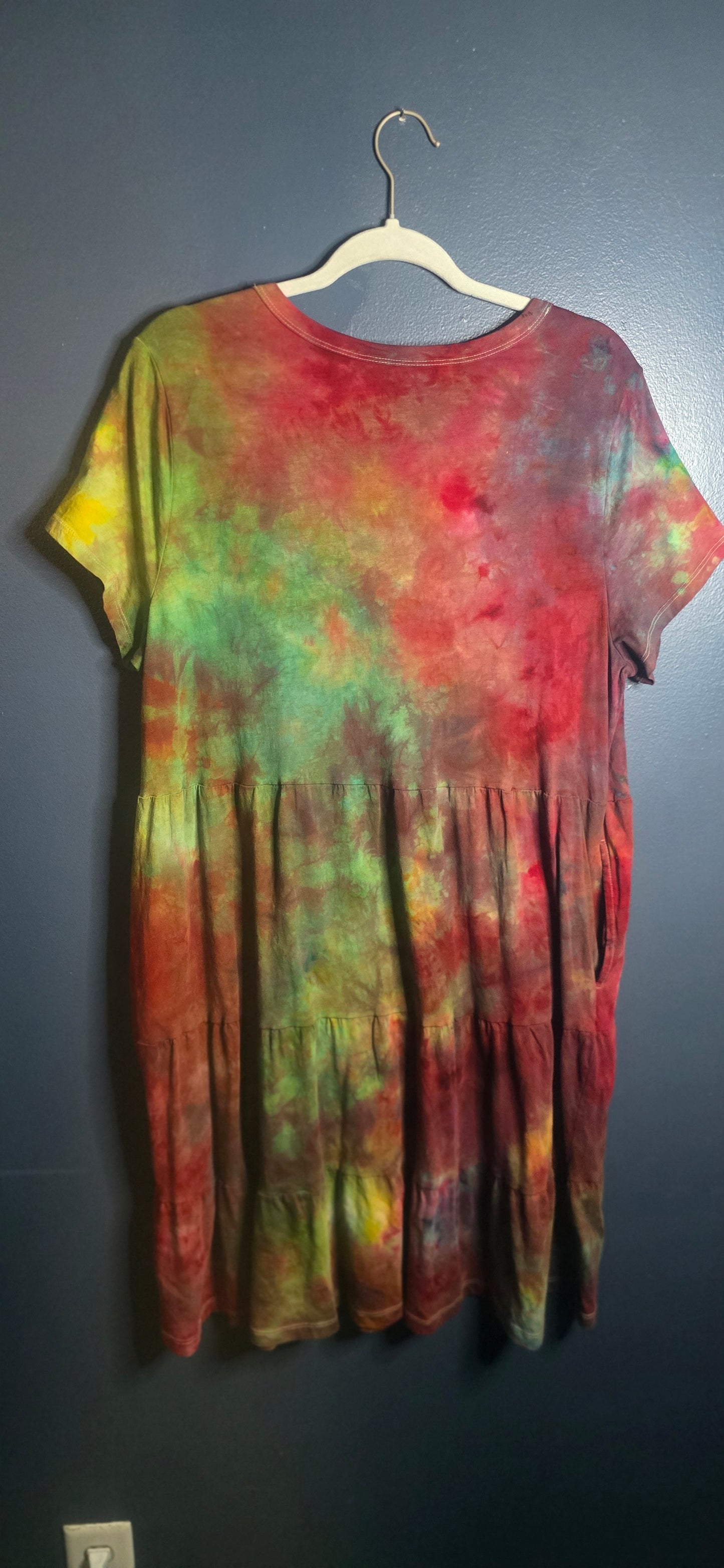 Time and Tru Tie Dye Babydoll Dress XL 16–18 Short Sleeve Green Red Multicolor