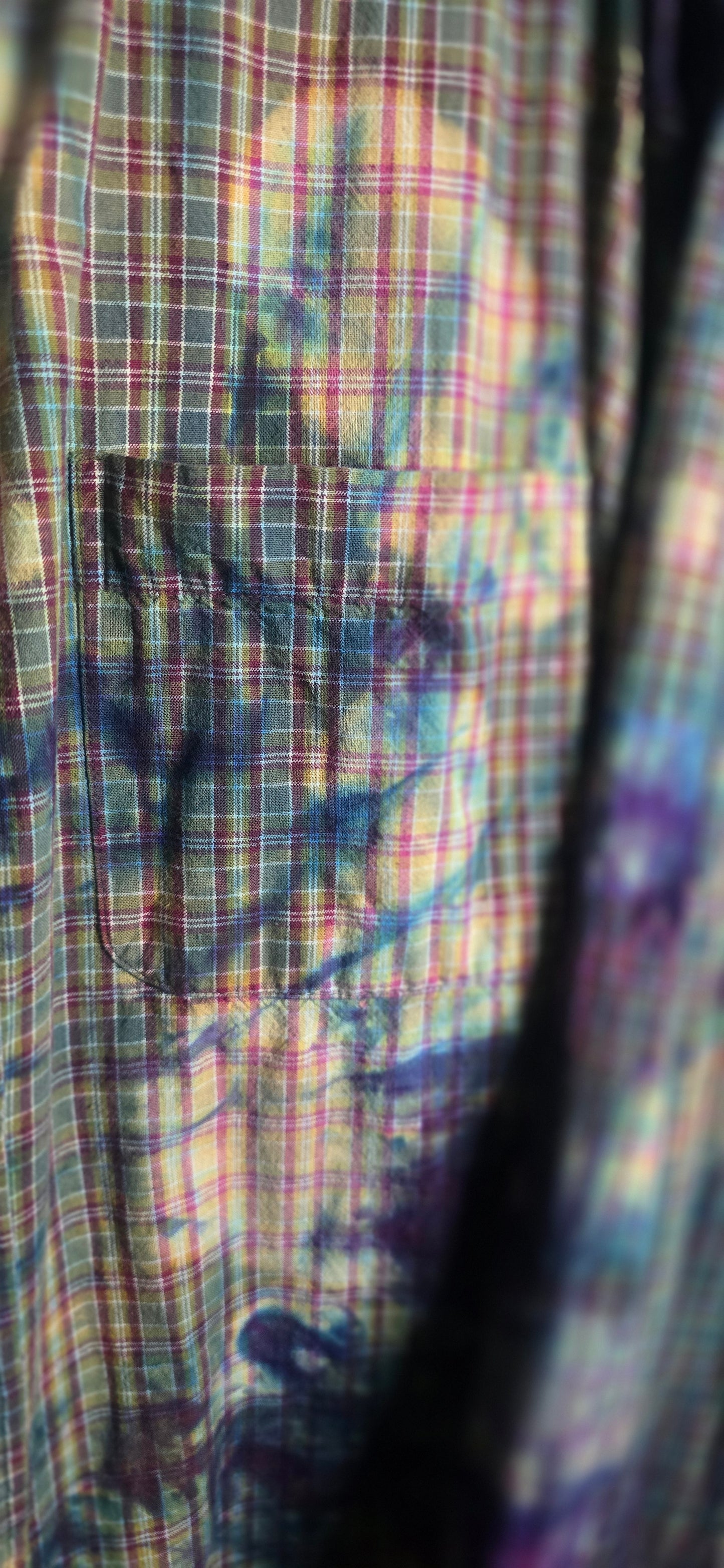 Falls Creek Button Up Shirt Tie Dye Plaid Long Sleeve Men’s XL Vintage Look