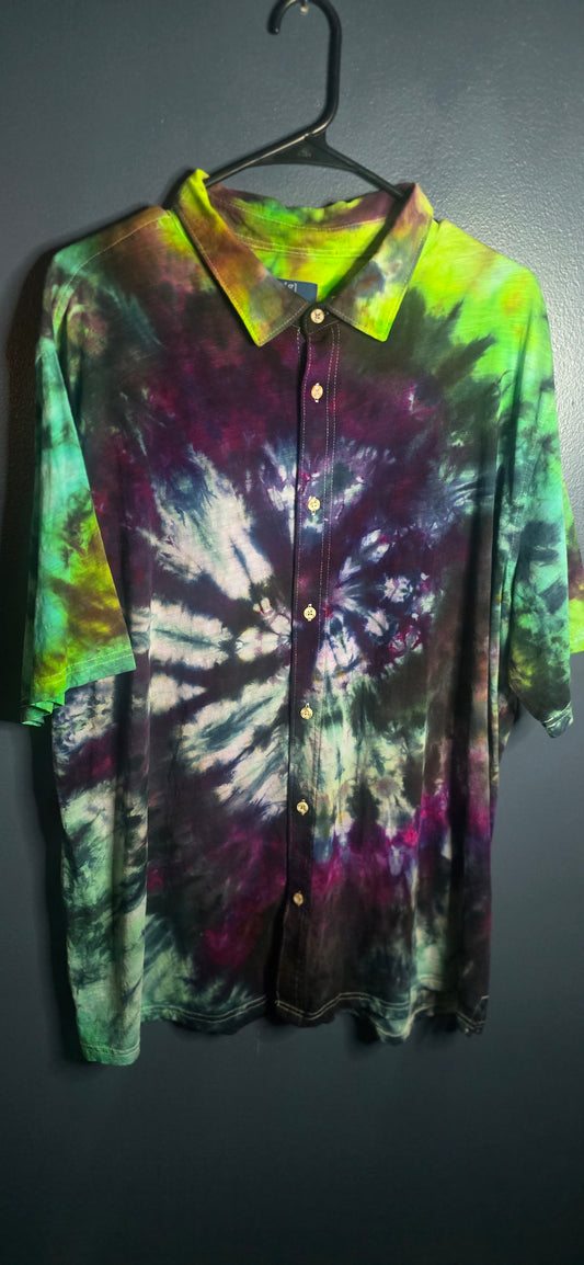 George Tie Dye Button Front Shirt XL 46–48 Short Sleeve Collared Multicolor