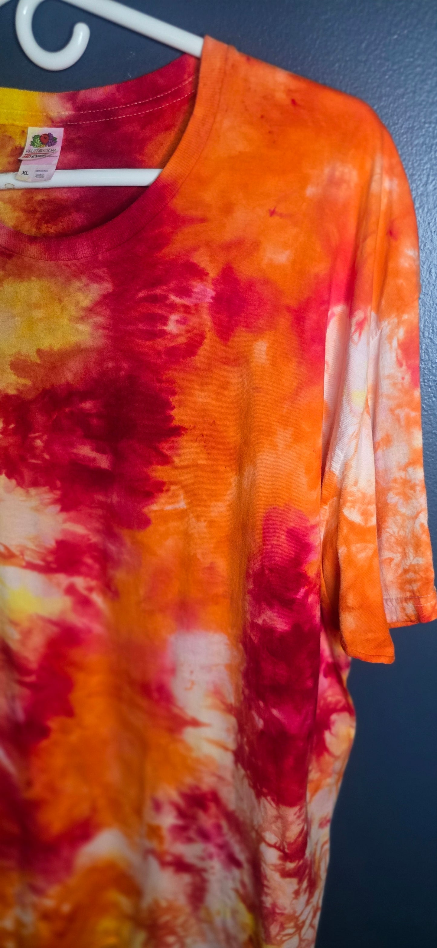 Fruit of the Loom HD Cotton Tie Dye Tee XL Unisex Orange Red Yellow