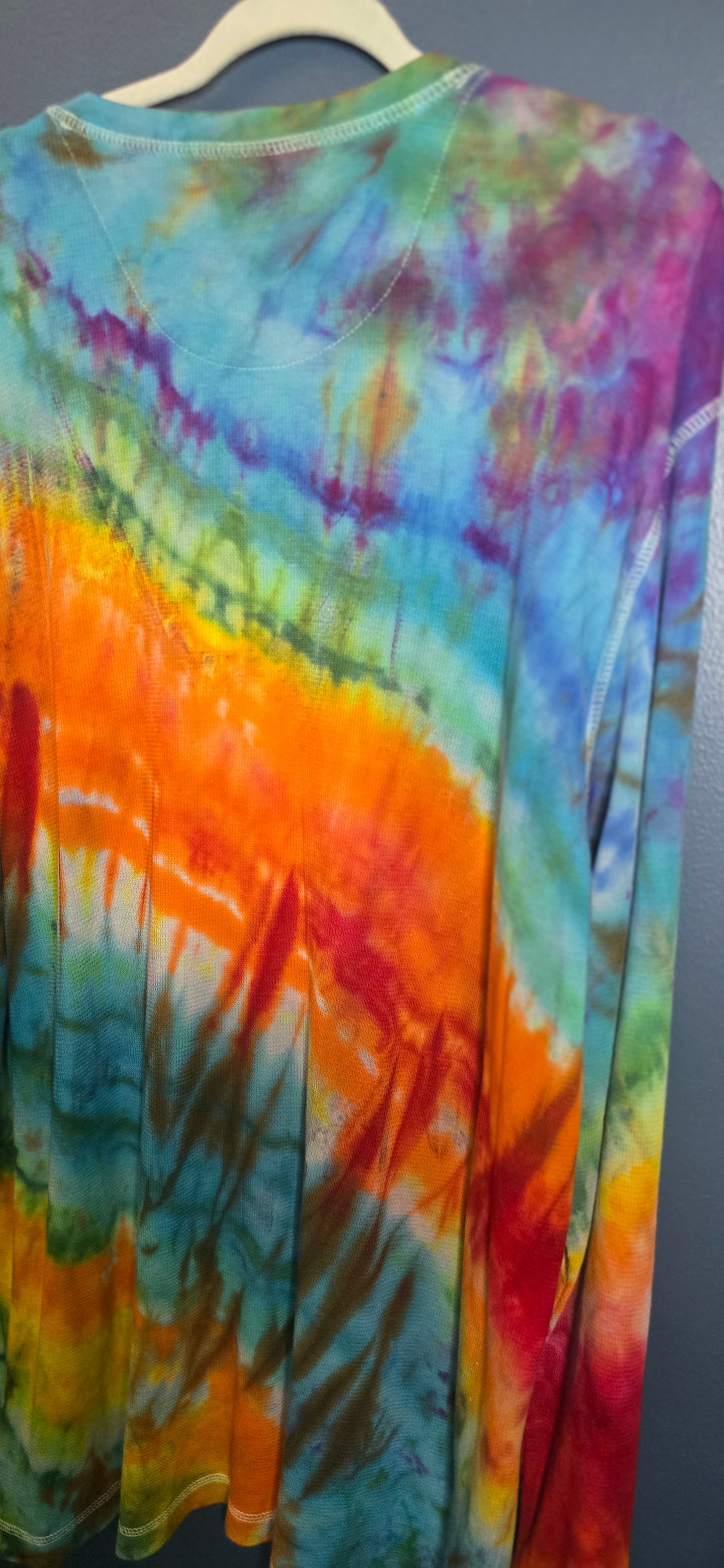 🌈 Upcycled Tie-Dye Thermal Henley – Size XXL
