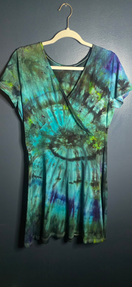 🌙 OCEAN MIST TIE-DYE FIT & FLARE DRESS — SIZE LARGE