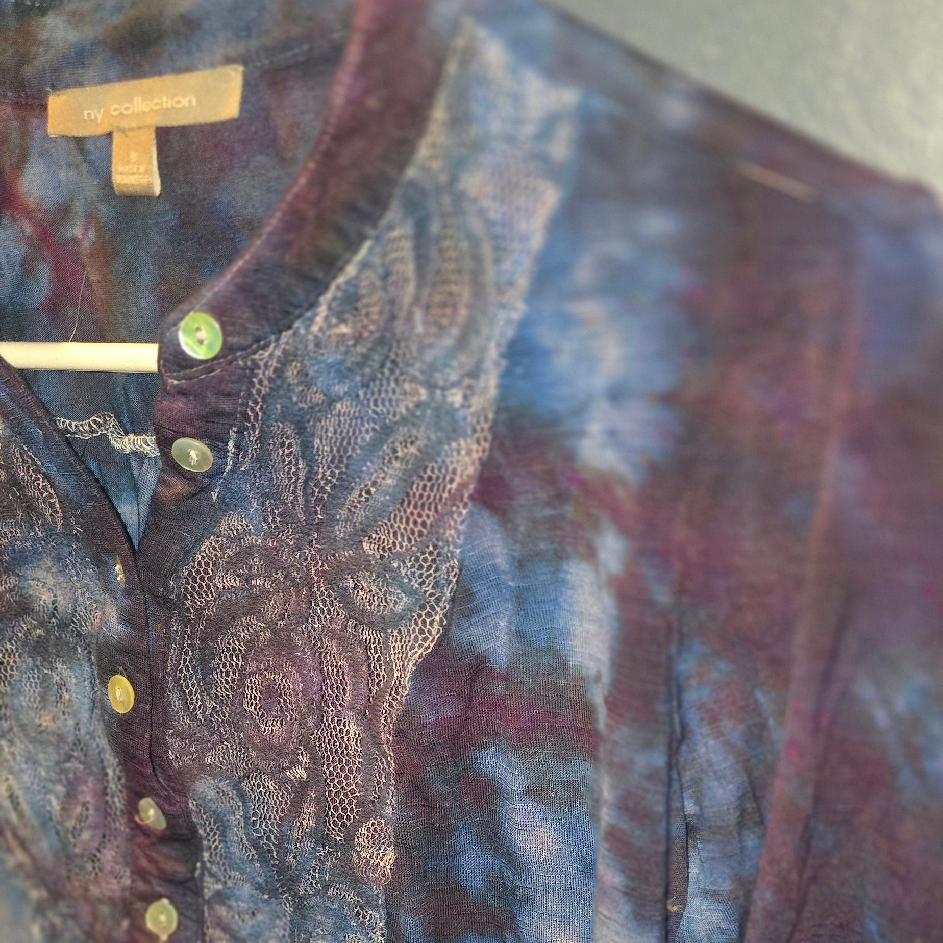 Upcycled - NY Collection Lace-Front Tie-Dye Blouse – Size Small