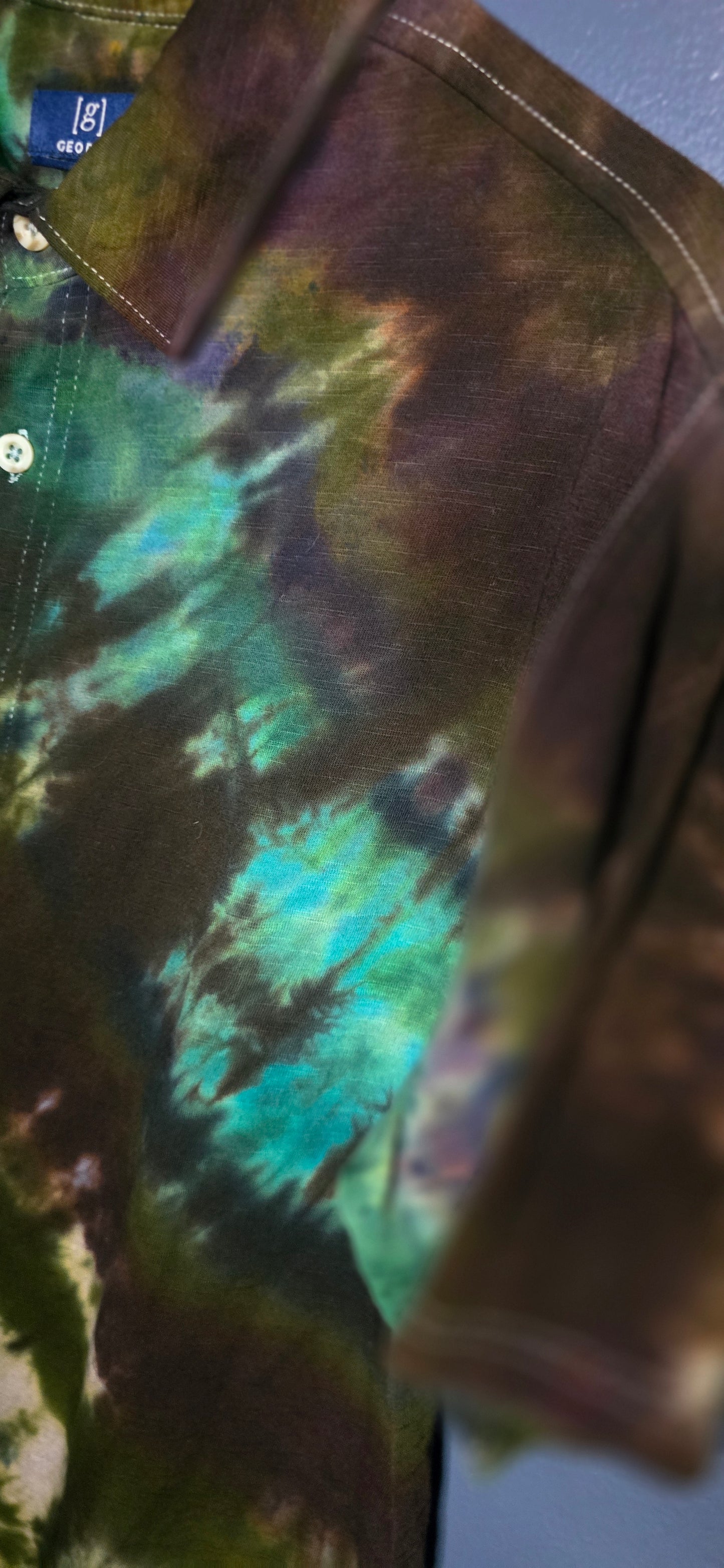 🌀 Hand-Dyed Forest Storm Button-Up (Size Small)