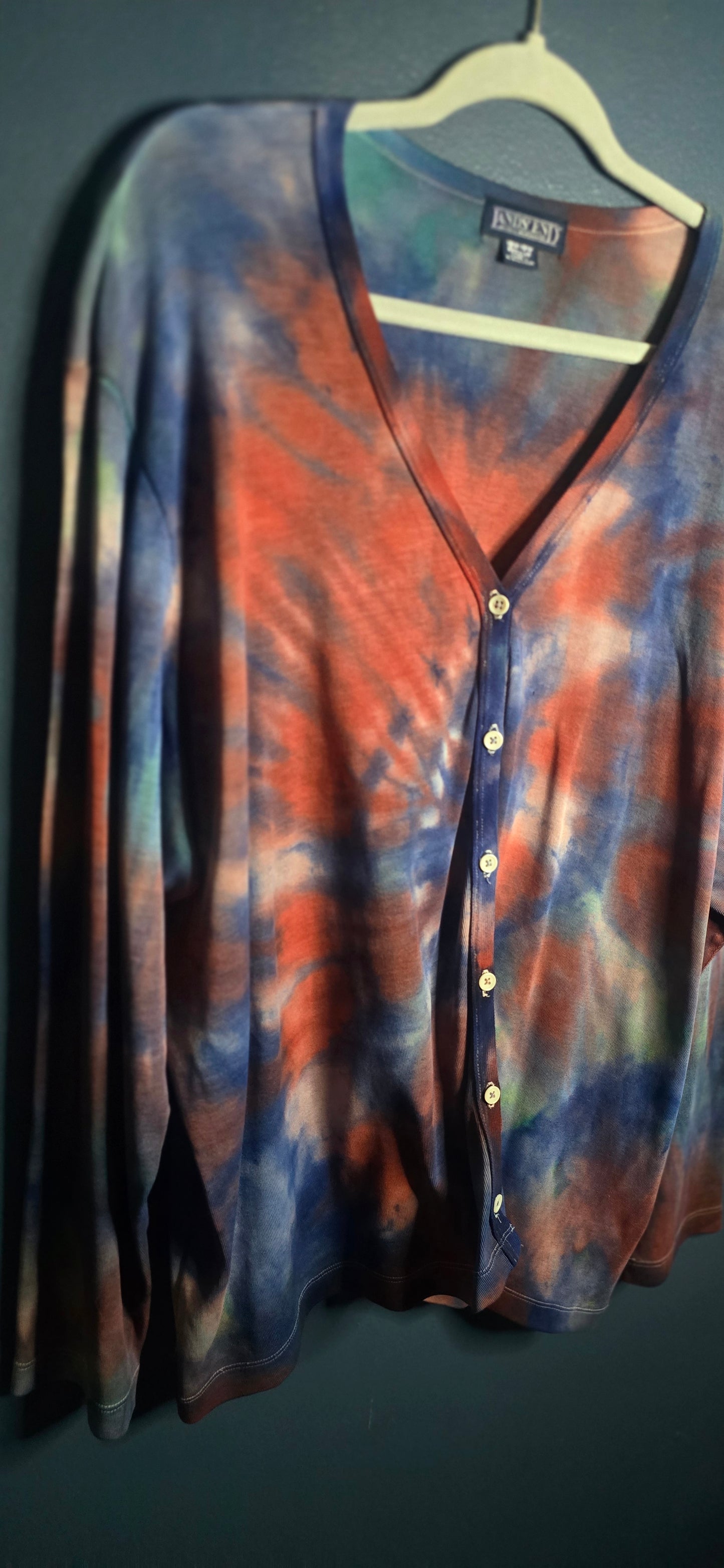 Lands’ End Tie Dye Button Front Cardigan Top Women’s 16W–18W Long Sleeve Multicolor