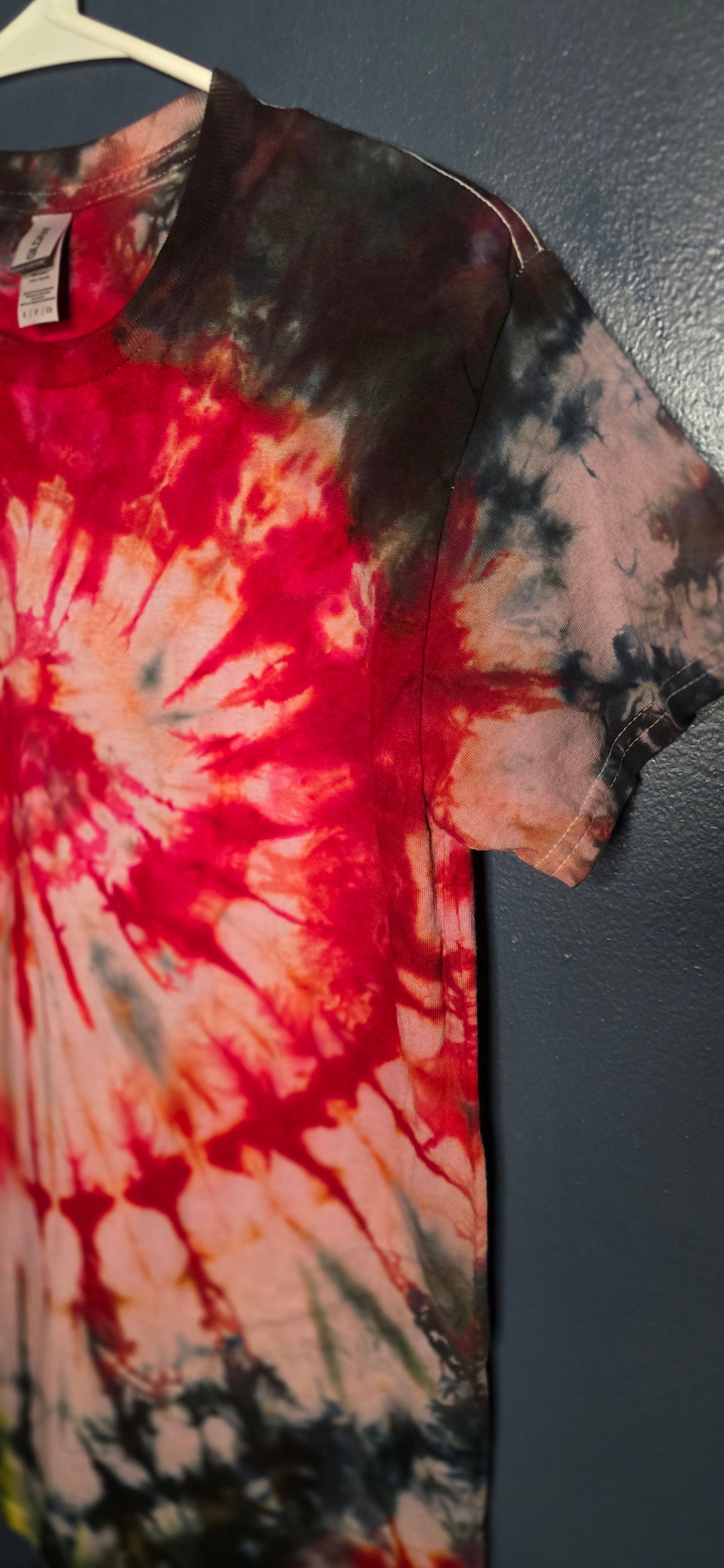 🌀 Hand-Dyed Red Black + Sand Spiral Tee (Size Small)