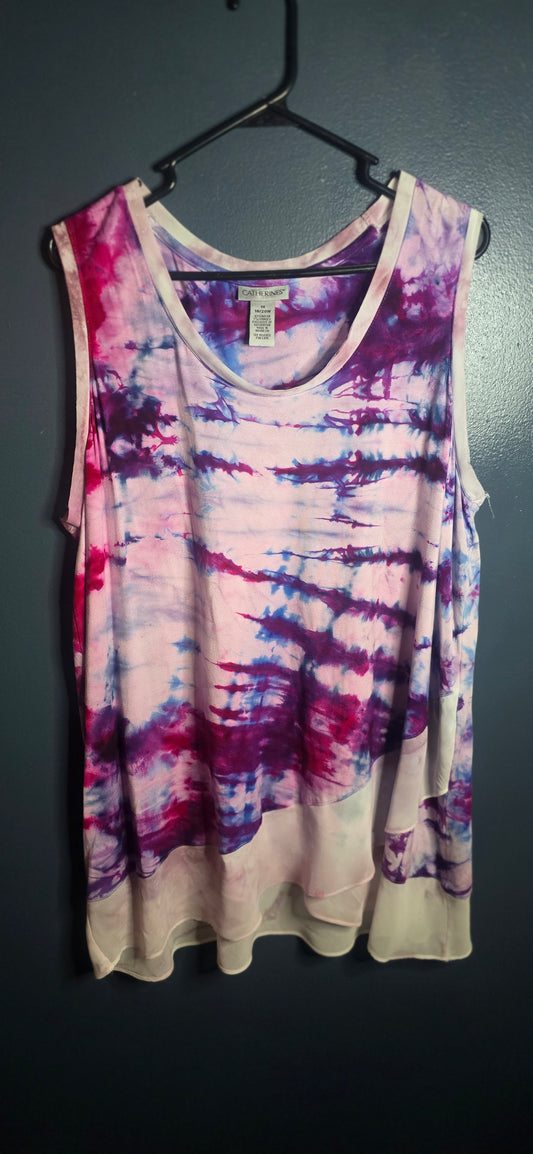 Catherines Tie Dye Sleeveless Tank Top Women’s 1X 18/20W Purple Pink Layered Hem