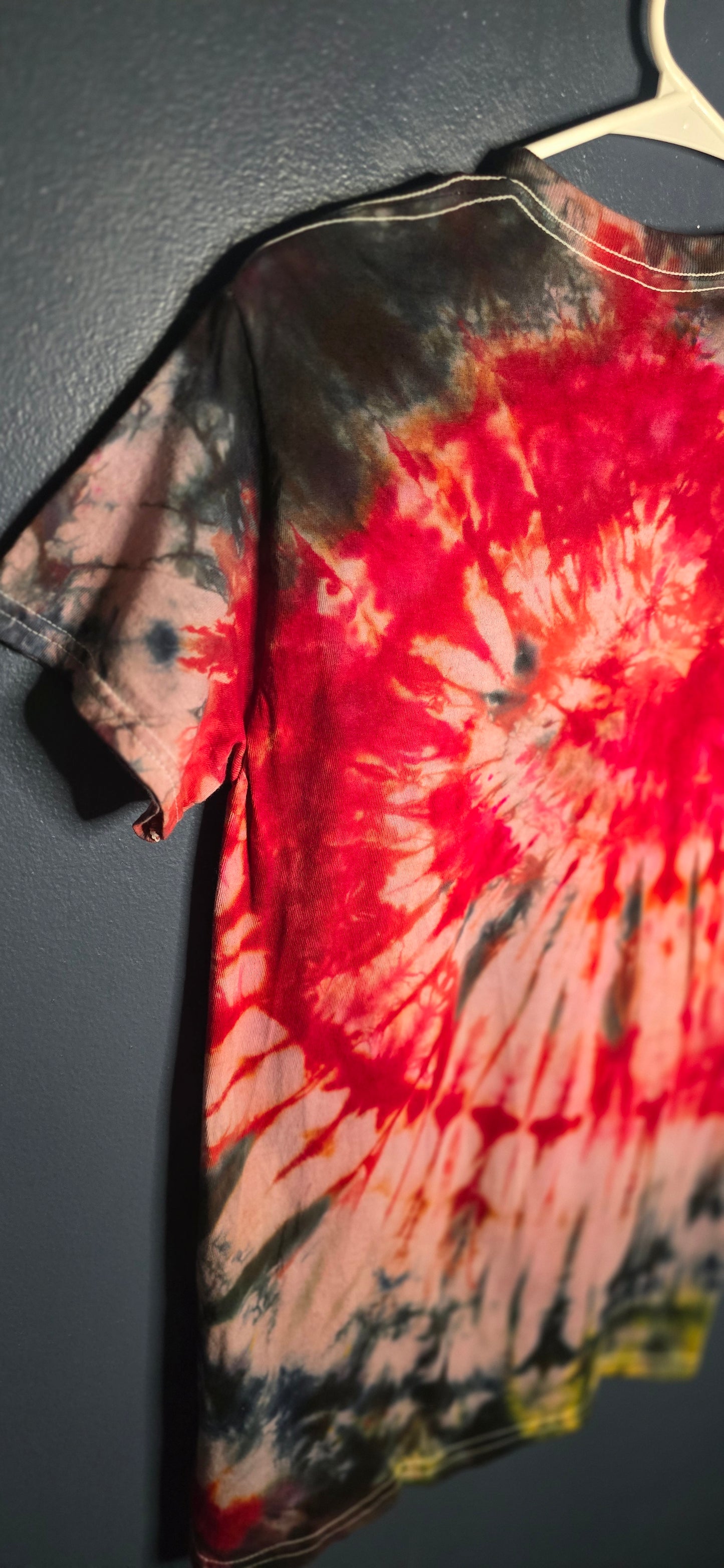 🌀 Hand-Dyed Red Black + Sand Spiral Tee (Size Small)