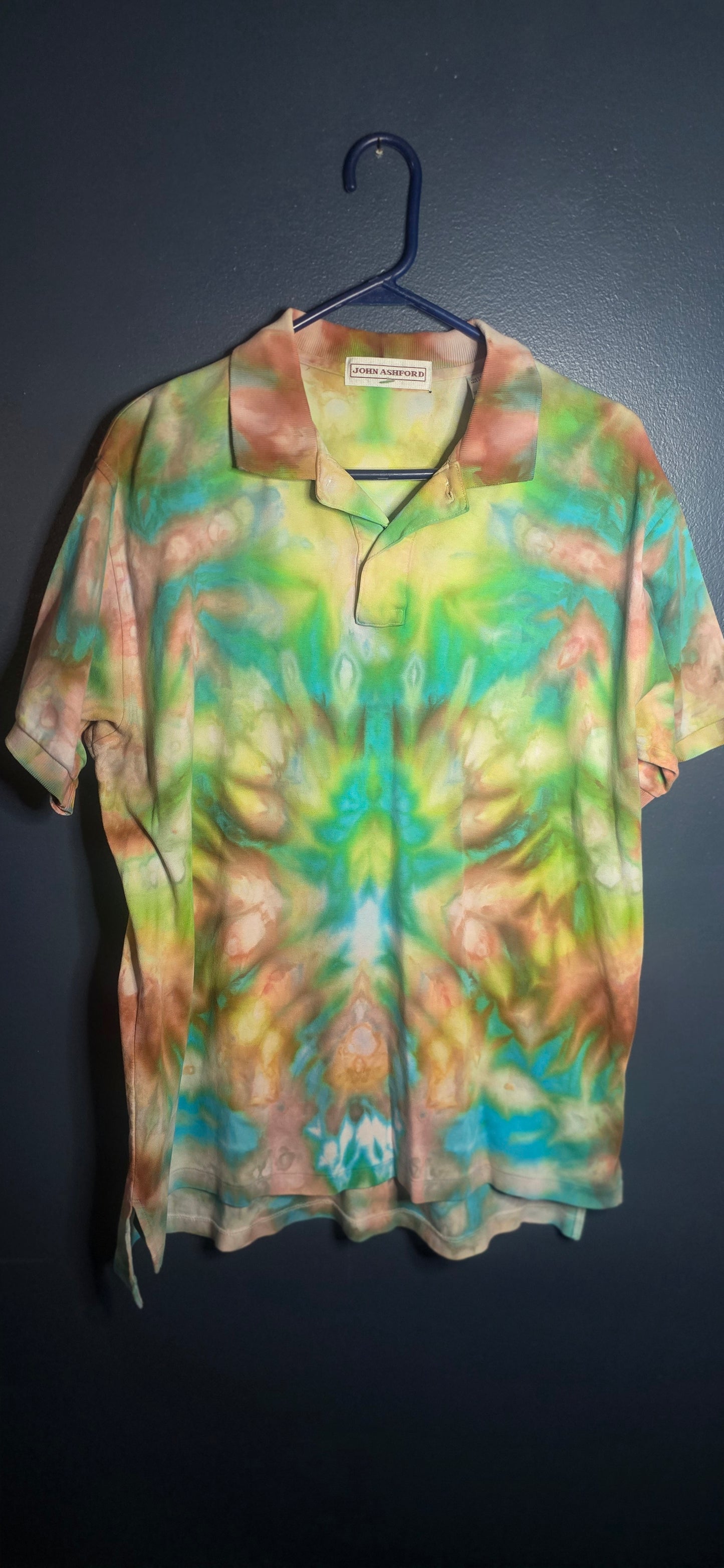 🌿 Earth-Toned Psychedelic Polo – John Ashford – Size XL
