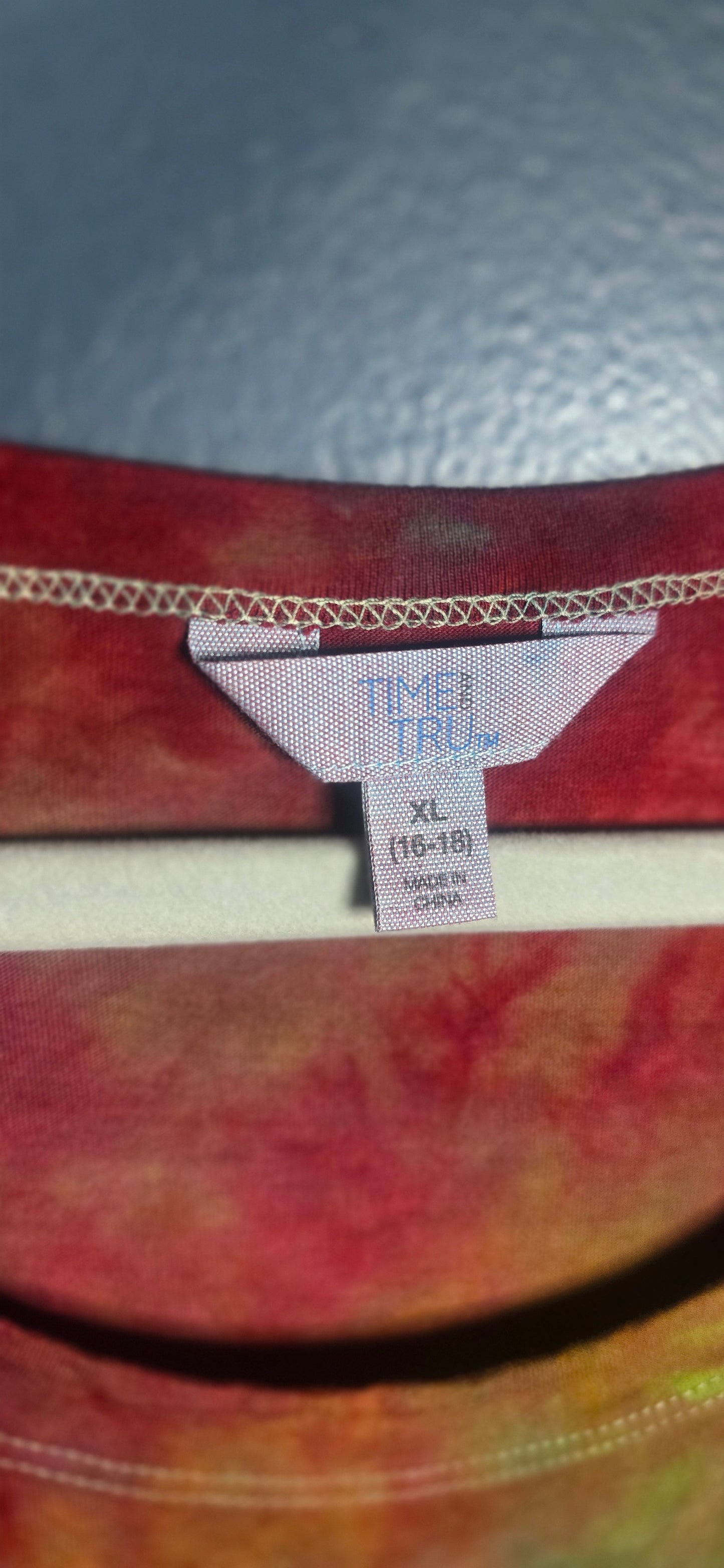 Time and Tru Tie Dye Babydoll Dress XL 16–18 Short Sleeve Green Red Multicolor