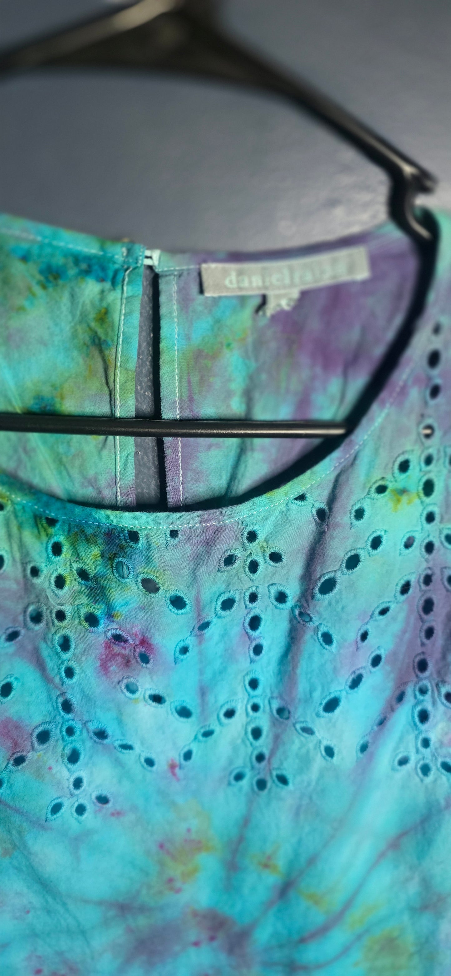 Hand Dyed Eyelet Lace Peplum Top – Size Large