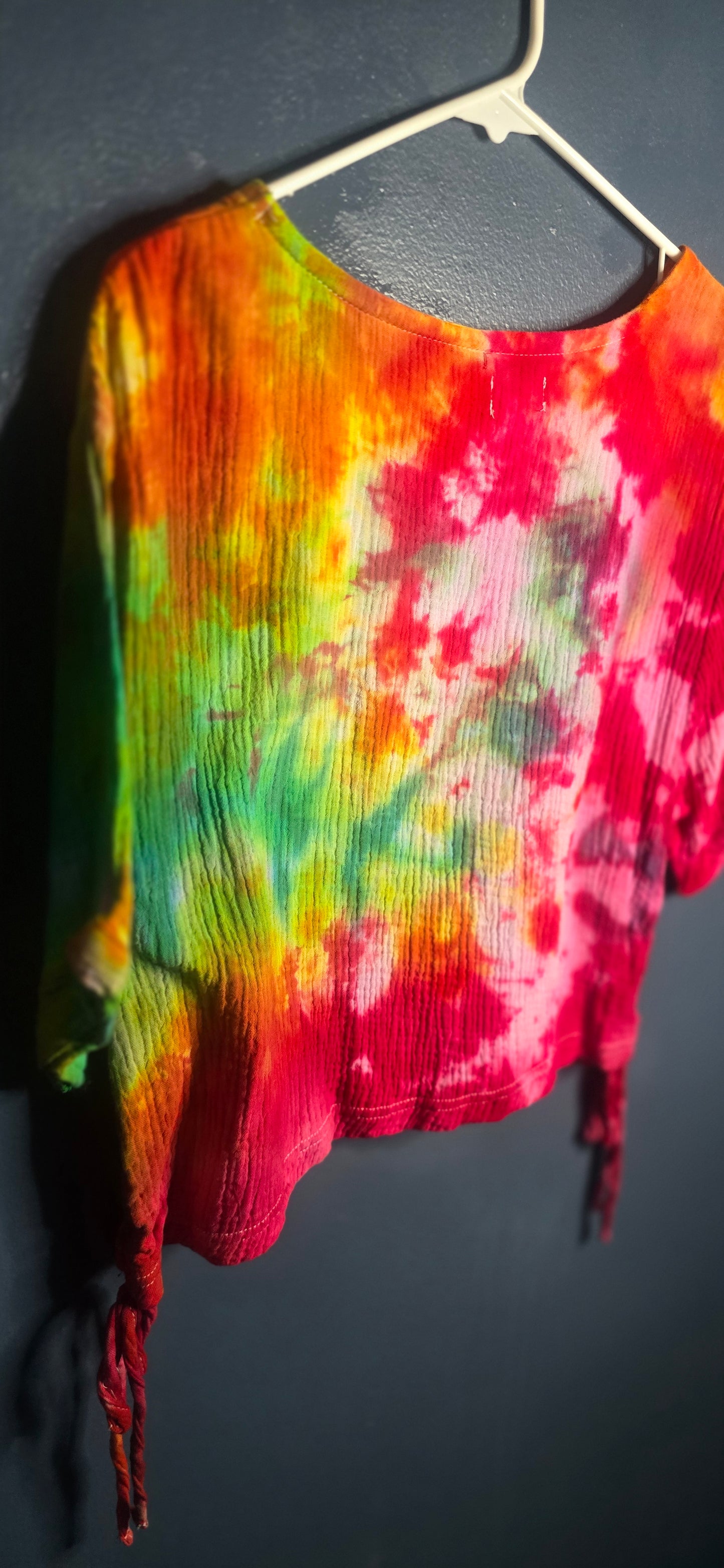 Tie Dye Ribbed Crop Top XL Women’s Short Sleeve Side Tie Multicolor